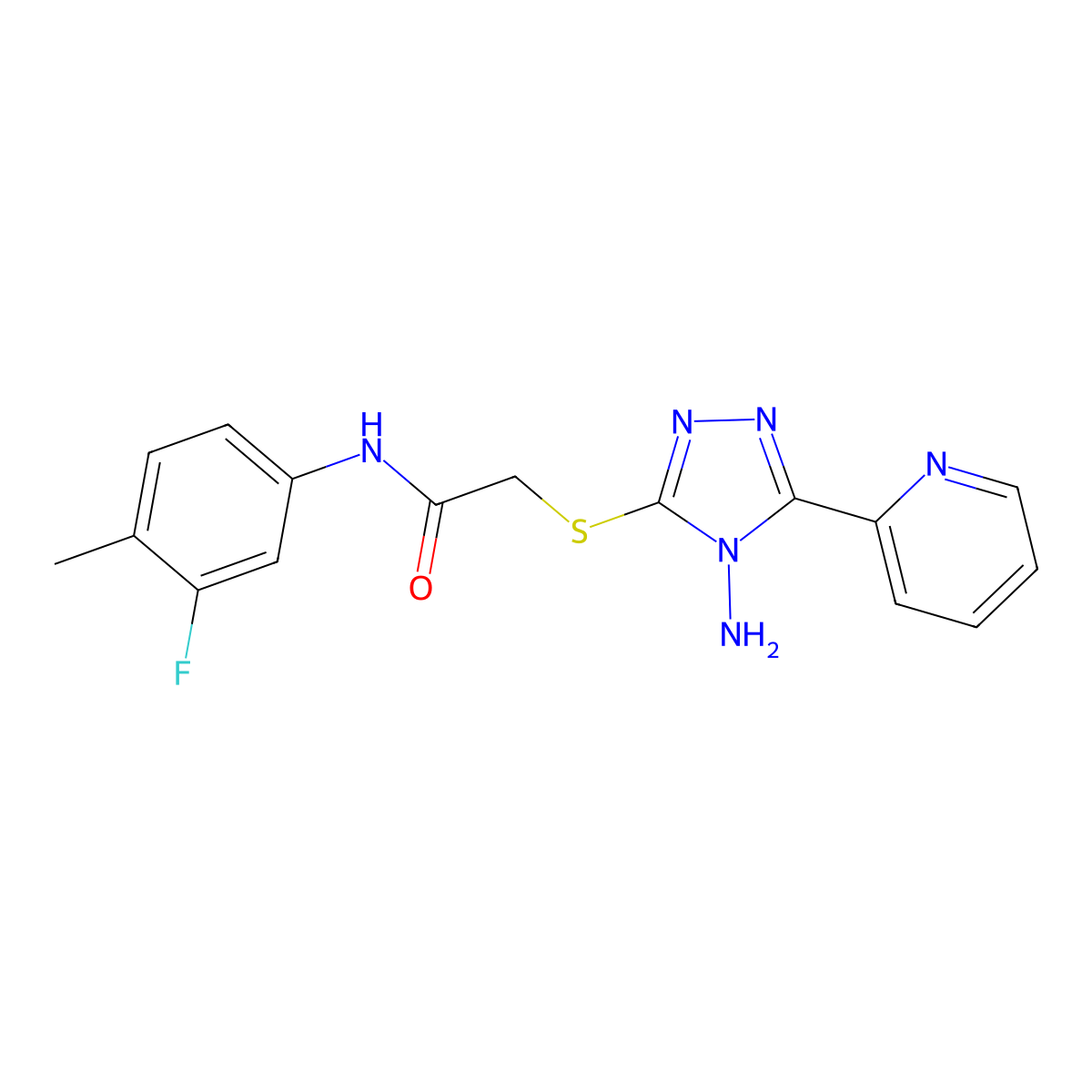 2-(4-Amino-5-pyridin-2-yl-4H-[1,2,4]triazol-3-ylsulfanyl)-N-(3-fluoro-4-methyl-phenyl)-acetamide molecular structure, CAS 586993-26-2