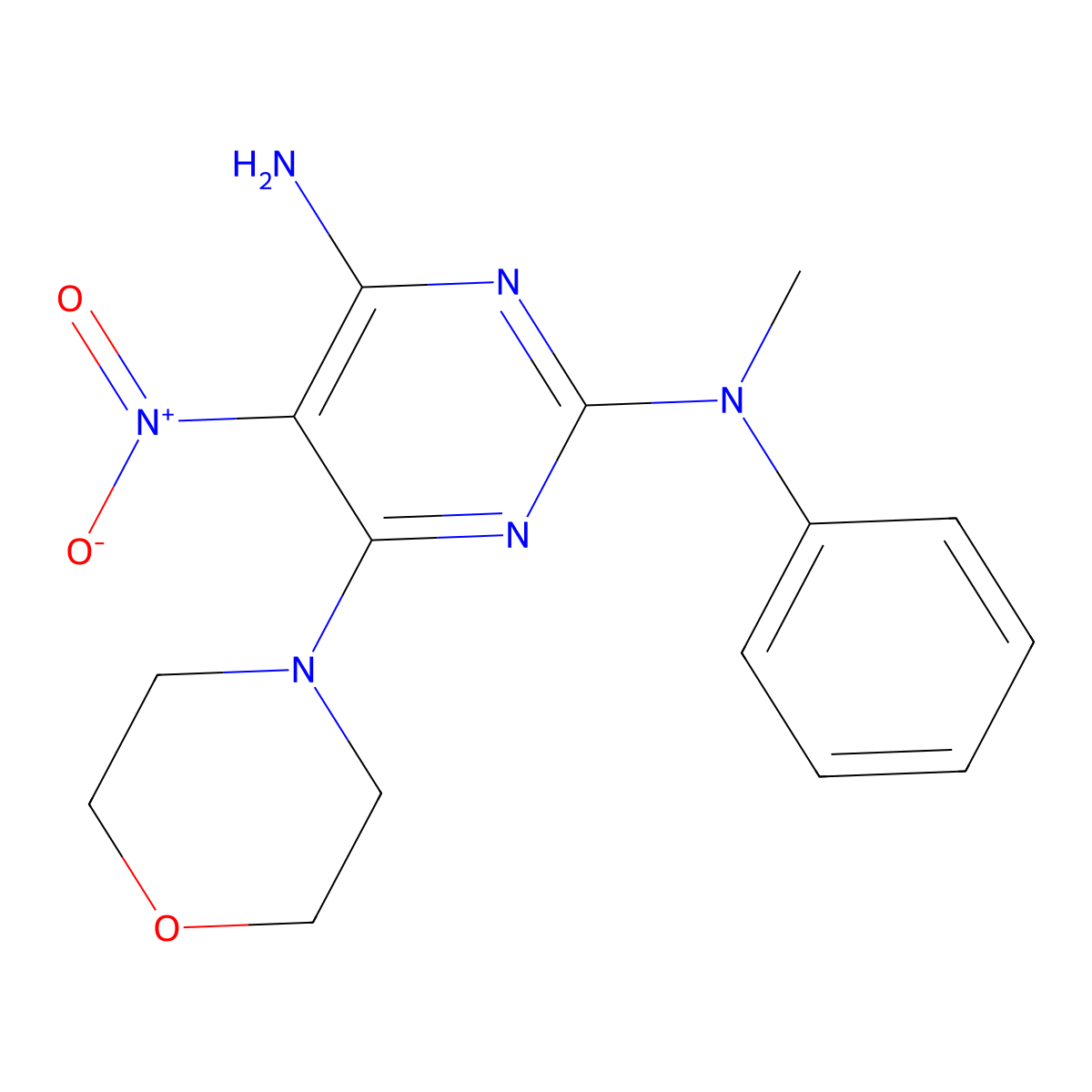 2-N-methyl-6-morpholin-4-yl-5-nitro-2-N-phenylpyrimidine-2,4-diamine molecular structure, CAS 586993-58-0