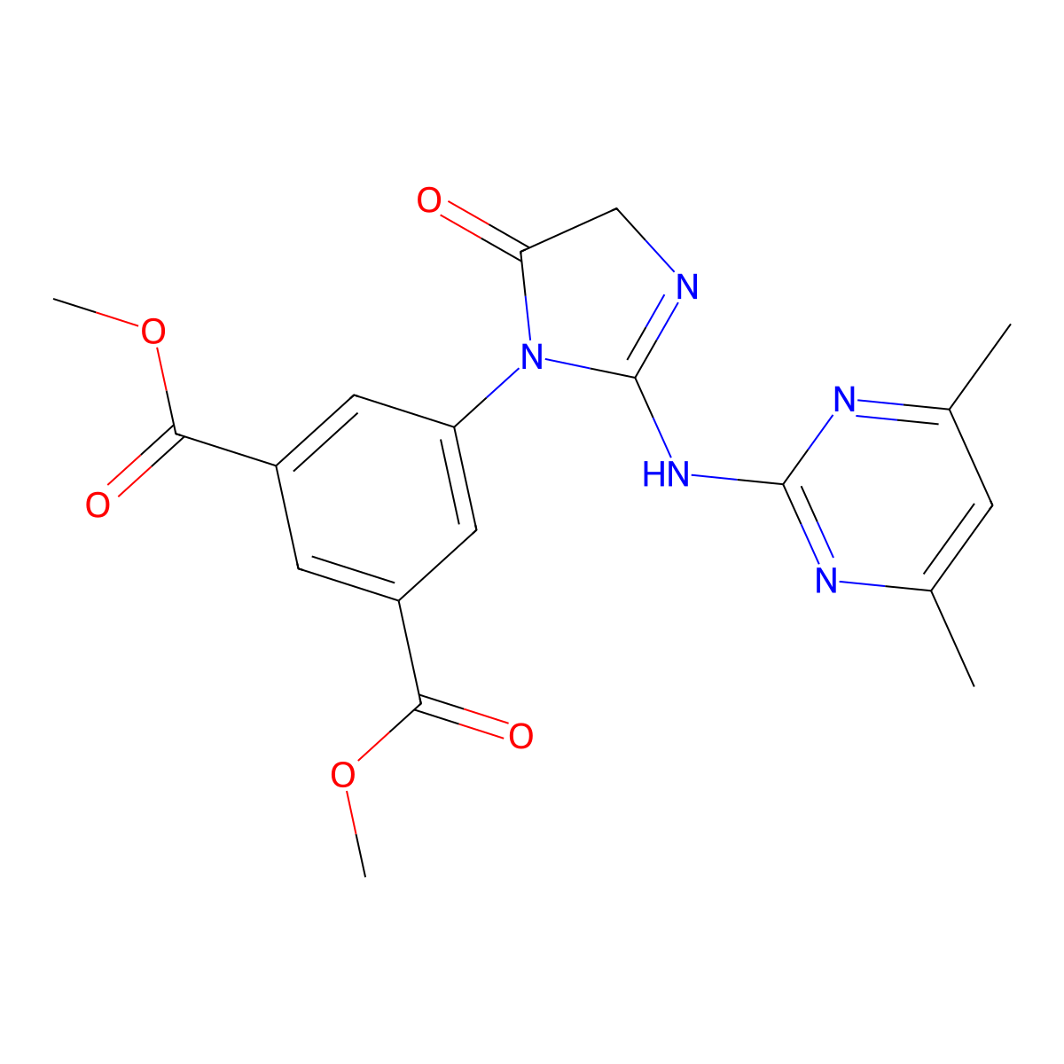 dimethyl 5-{2-[(4,6-dimethyl-2-pyrimidinyl)amino]-5-oxo-4,5-dihydro-1H-imidazol-1-yl}isophthalate molecular structure, CAS 586993-75-1