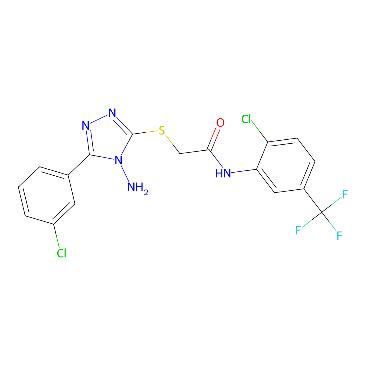 2-{[4-amino-5-(3-chlorophenyl)-4H-1,2,4-triazol-3-yl]sulfanyl}-N-[2-chloro-5-(trifluoromethyl)phenyl]acetamide molecular structure, CAS 586993-84-2