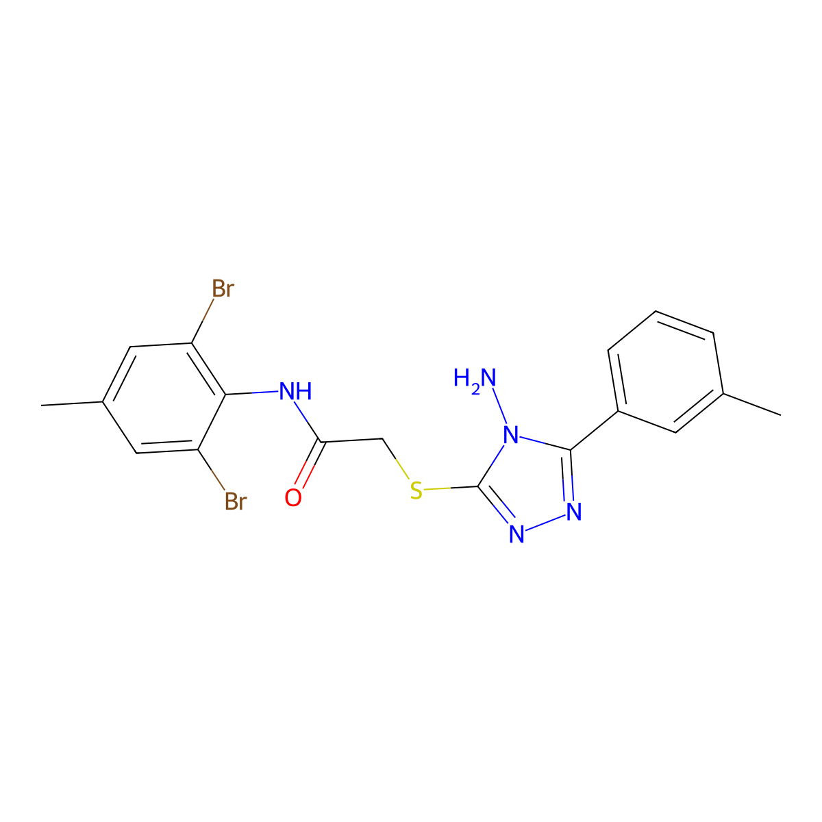 2-[4-amino-5-(3-methylphenyl)(1,2,4-triazol-3-ylthio)]-N-(2,6-dibromo-4-methyl phenyl)acetamide molecular structure, CAS 586994-28-7