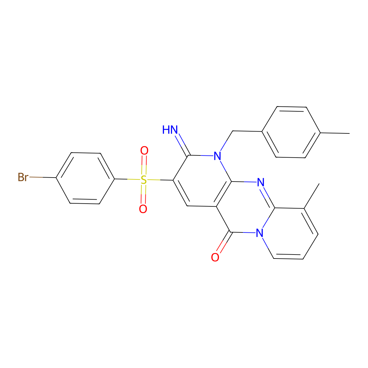 3-[(4-bromophenyl)sulfonyl]-2-imino-10-methyl-1-(4-methylbenzyl)-1,2-dihydro-5H-dipyrido[1,2-a:2',3'-d]pyrimidin-5-one molecular structure, CAS 586994-68-5