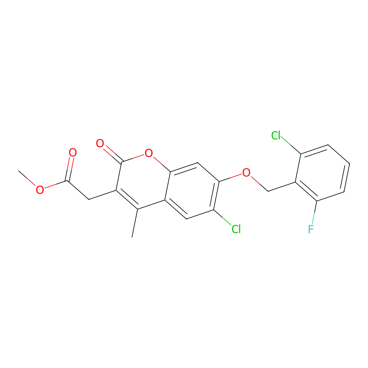 methyl {6-chloro-7-[(2-chloro-6-fluorobenzyl)oxy]-4-methyl-2-oxo-2H-chromen-3-yl}acetate molecular structure, CAS 586994-80-1