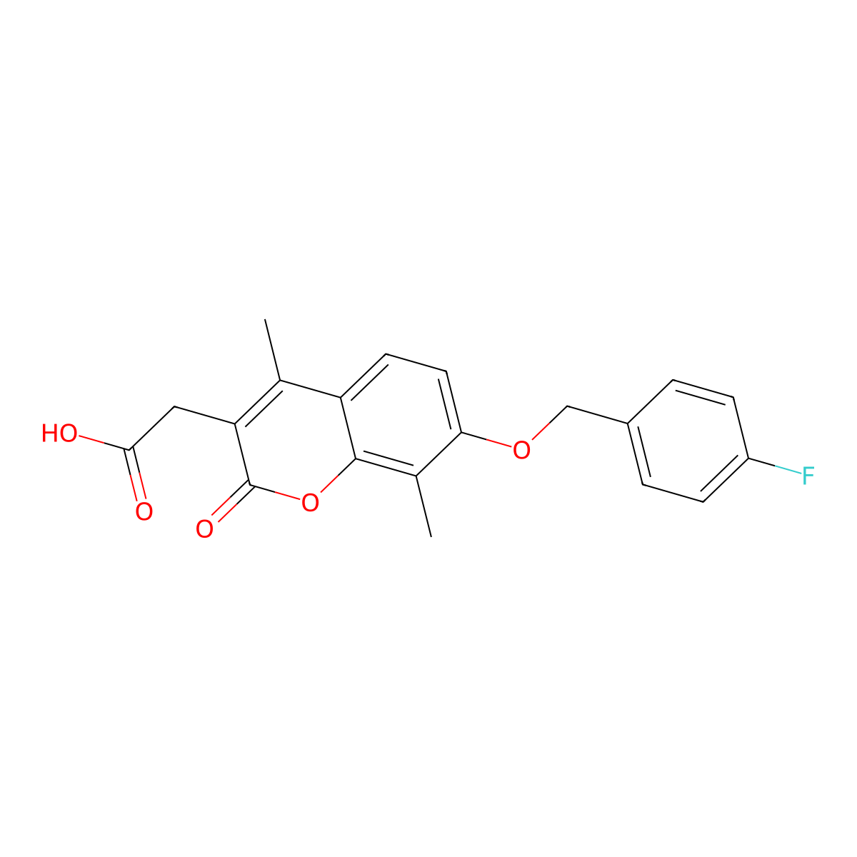 {7-[(4-fluorobenzyl)oxy]-4,8-dimethyl-2-oxo-2H-chromen-3-yl}acetic acid molecular structure, CAS 586994-86-7