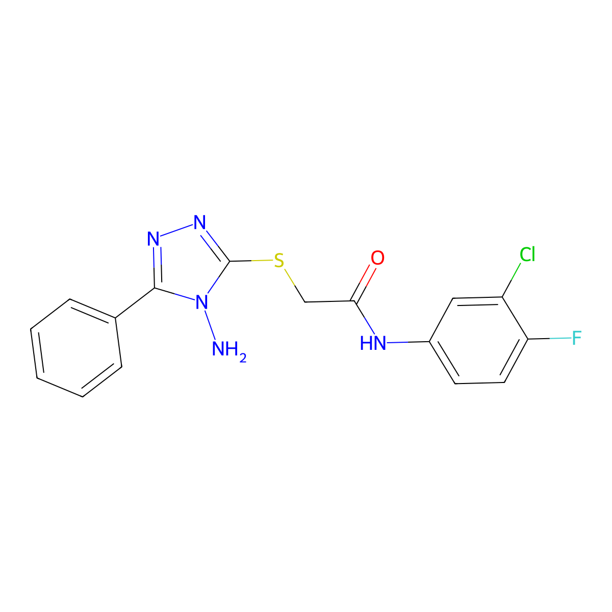 2-((4-amino-5-phenyl-4H-1,2,4-triazol-3-yl)thio)-N-(3-chloro-4-fluorophenyl)acetamide molecular structure, CAS 586995-08-6