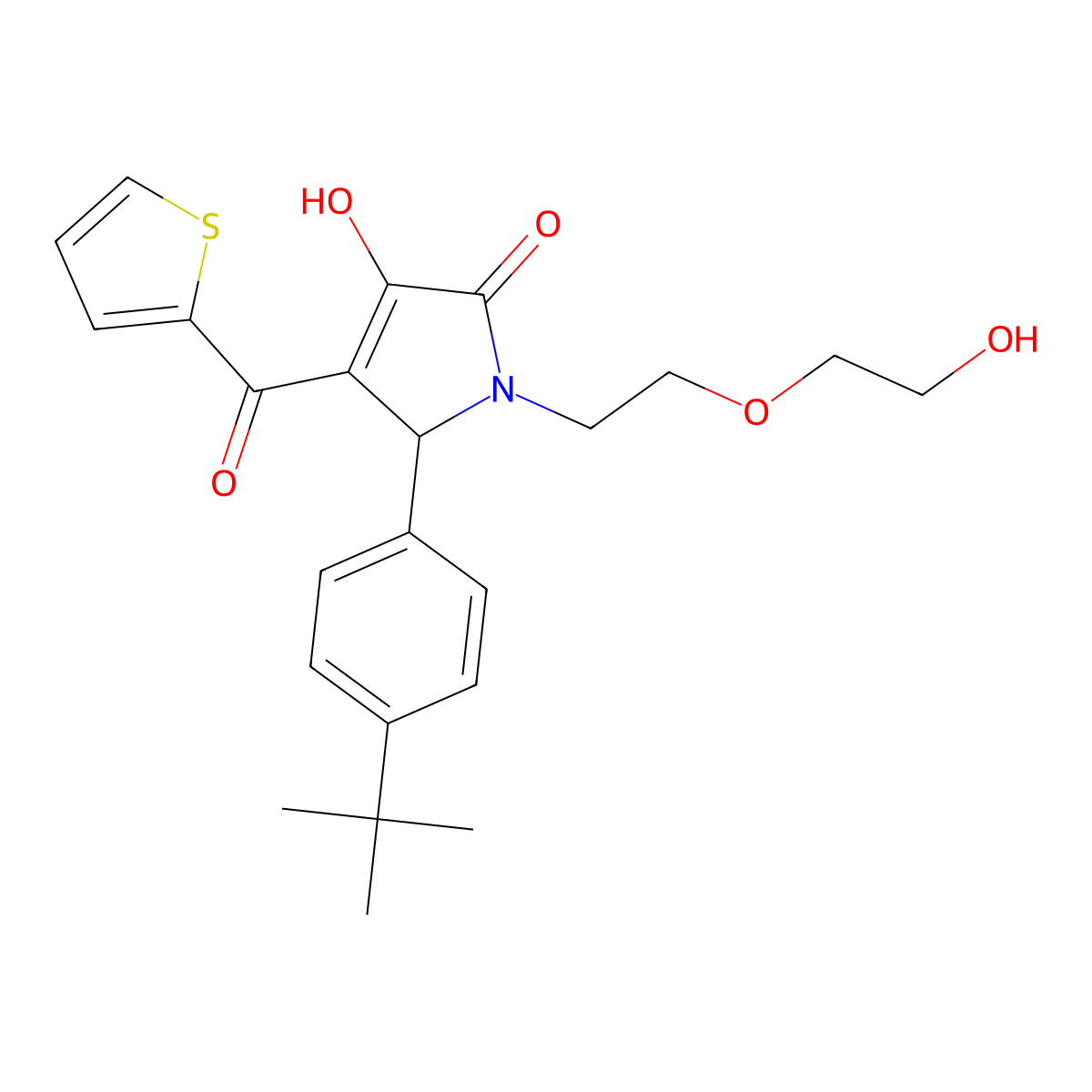 2-(4-tert-butylphenyl)-4-hydroxy-1-[2-(2-hydroxyethoxy)ethyl]-3-(thiophene-2-carbonyl)-2H-pyrrol-5-one molecular structure, CAS 586995-10-0