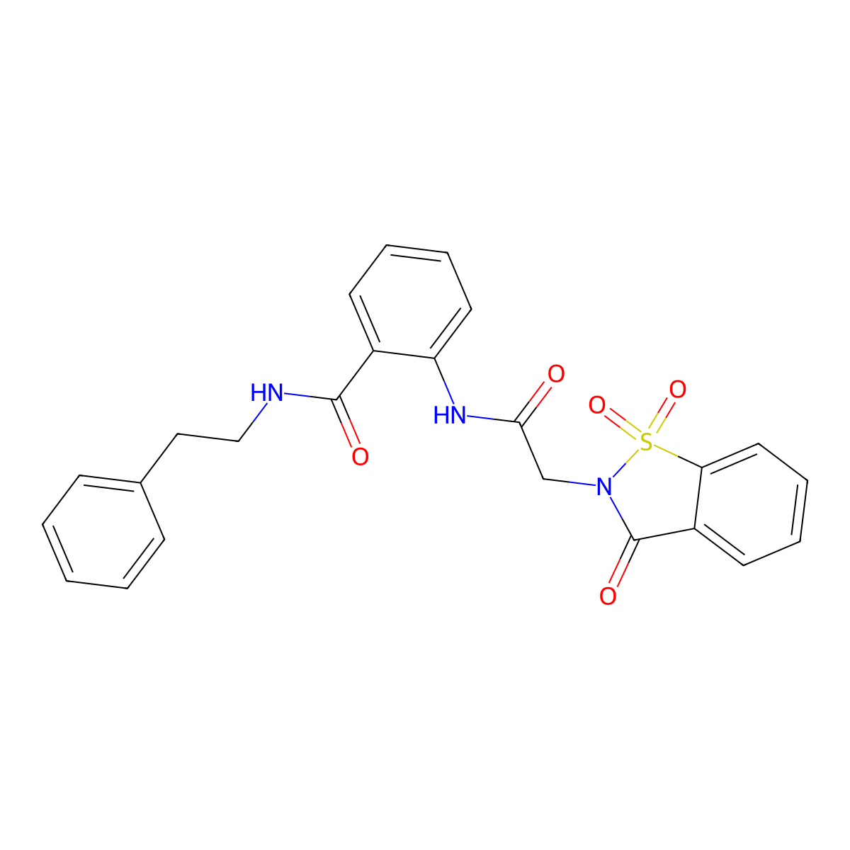2-{[(1,1-dioxido-3-oxo-1,2-benzothiazol-2(3H)-yl)acetyl]amino}-N-(2-phenylethyl)benzamide molecular structure, CAS 586995-14-4