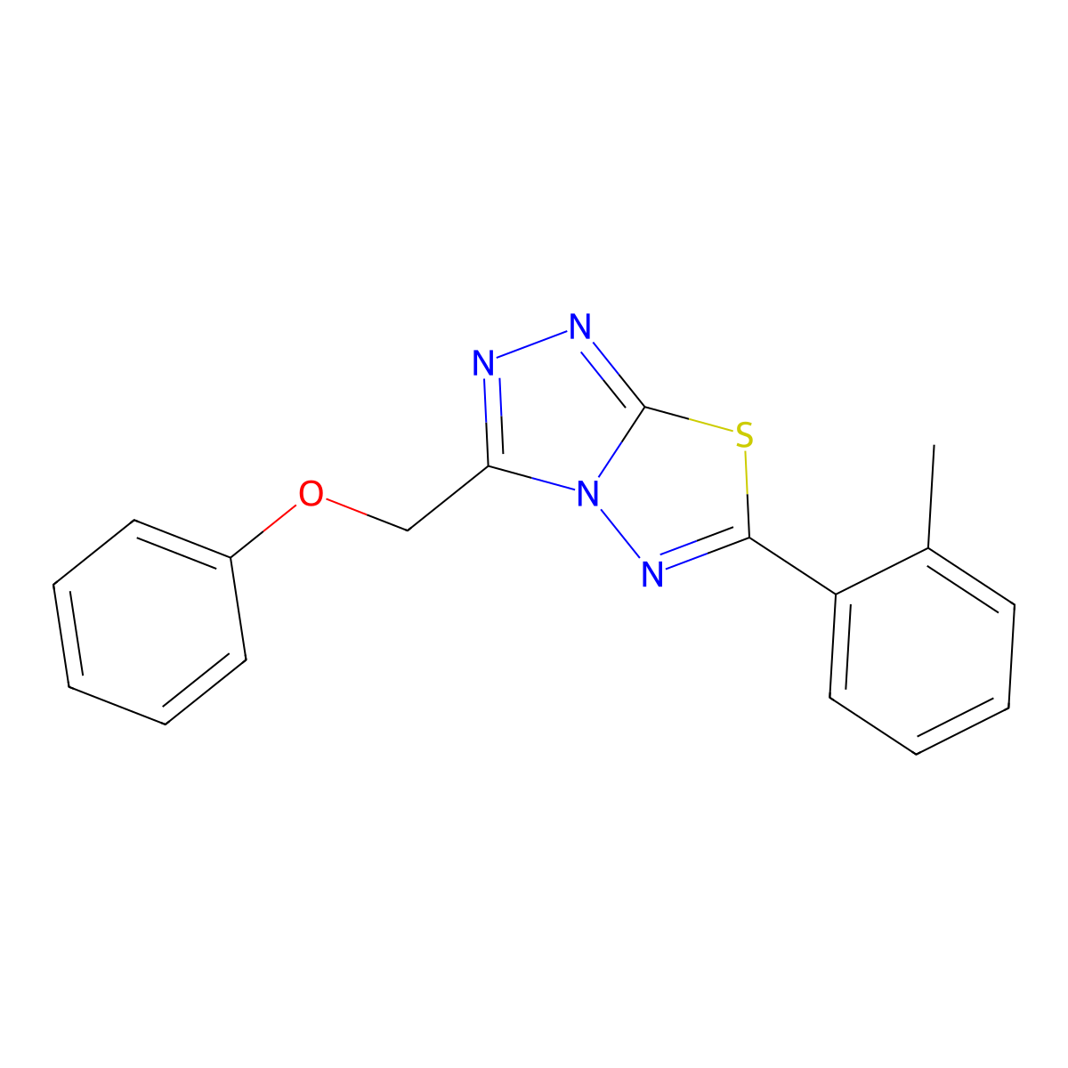 6-(2-Methylphenyl)-3-(phenoxymethyl)-[1,2,4]triazolo[3,4-b][1,3,4]thiadiazole molecular structure, CAS 586995-17-7