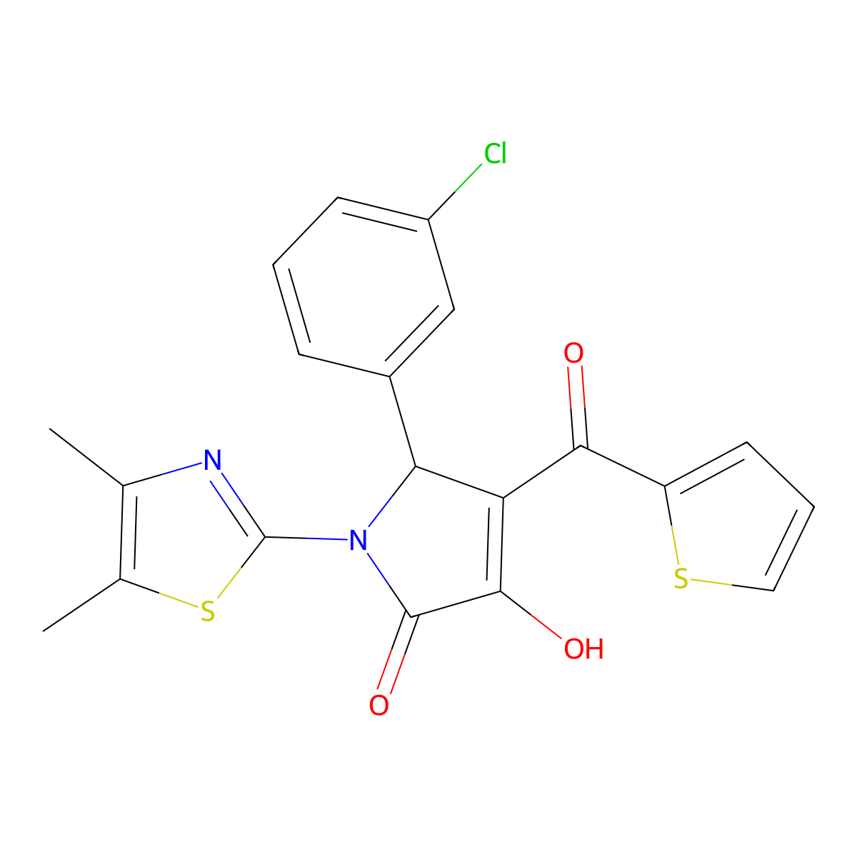 5-(3-chlorophenyl)-1-(4,5-dimethylthiazol-2-yl)-3-hydroxy-4-(thiophene-2-carbonyl)-1H-pyrrol-2(5H)-one molecular structure, CAS 586995-21-3