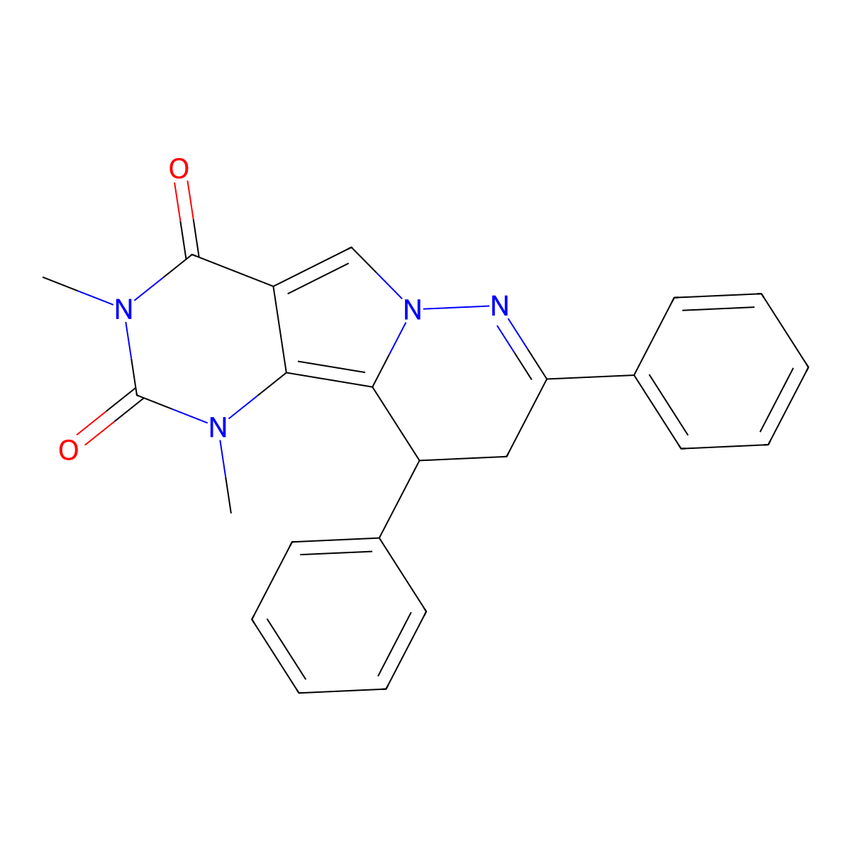 1,3-dimethyl-8,10-diphenyl-9,10-dihydropyrimido[4',5':3,4]pyrrolo[1,2-b]pyridazine-2,4(1H,3H)-dione molecular structure, CAS 586995-24-6