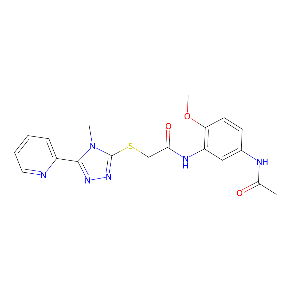 N-[5-(acetylamino)-2-methoxyphenyl]-2-(4-methyl-5-(2-pyridyl)(1,2,4-triazol-3-ylthio))acetamide molecular structure, CAS 586995-25-7