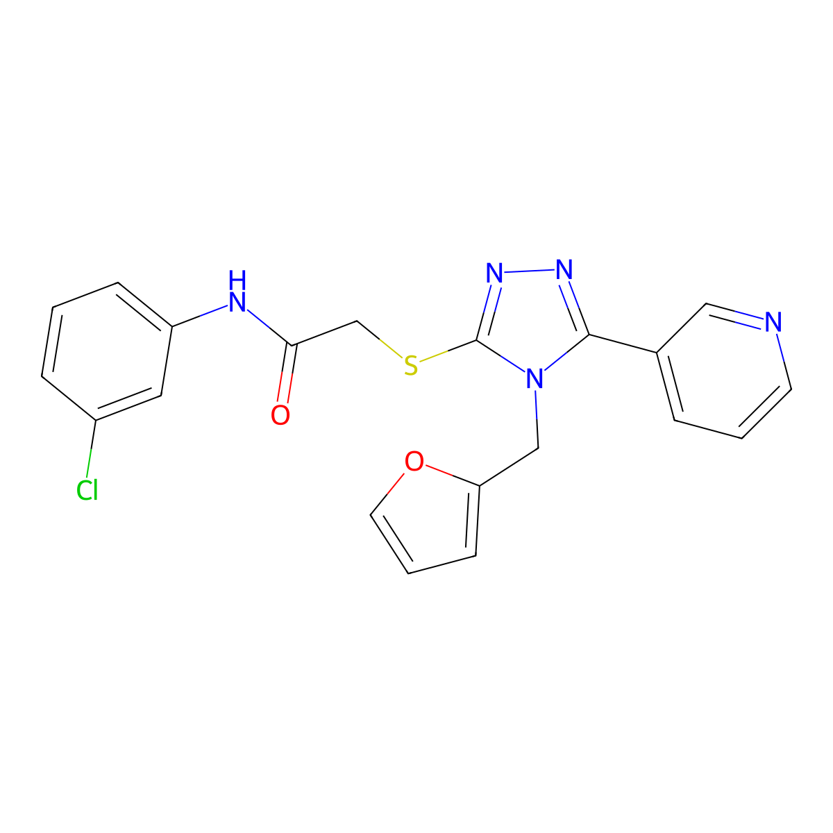 N-(3-chlorophenyl)-2-{[4-(furan-2-ylmethyl)-5-(pyridin-3-yl)-4H-1,2,4-triazol-3-yl]sulfanyl}acetamide molecular structure, CAS 586995-33-7