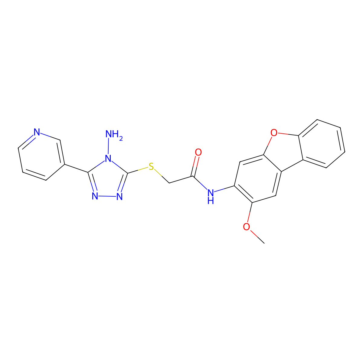 Acetamide, 2-[[4-amino-5-(3-pyridinyl)-4H-1,2,4-triazol-3-yl]thio]-N-(2-methoxy-3-dibenzofuranyl)-(9CI) molecular structure, CAS 586995-44-0