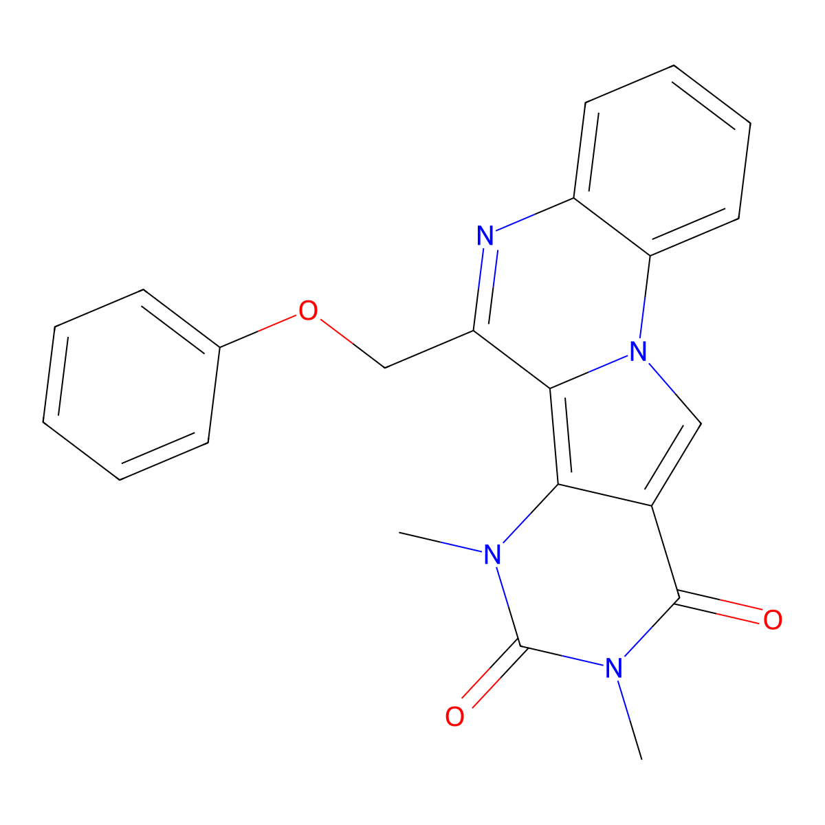 7,9-dimethyl-6-(phenoxymethyl)pyrimido[4',5':3,4]pyrrolo[1,2-a]quinoxaline-8,10(7H,9H)-dione molecular structure, CAS 586995-63-3