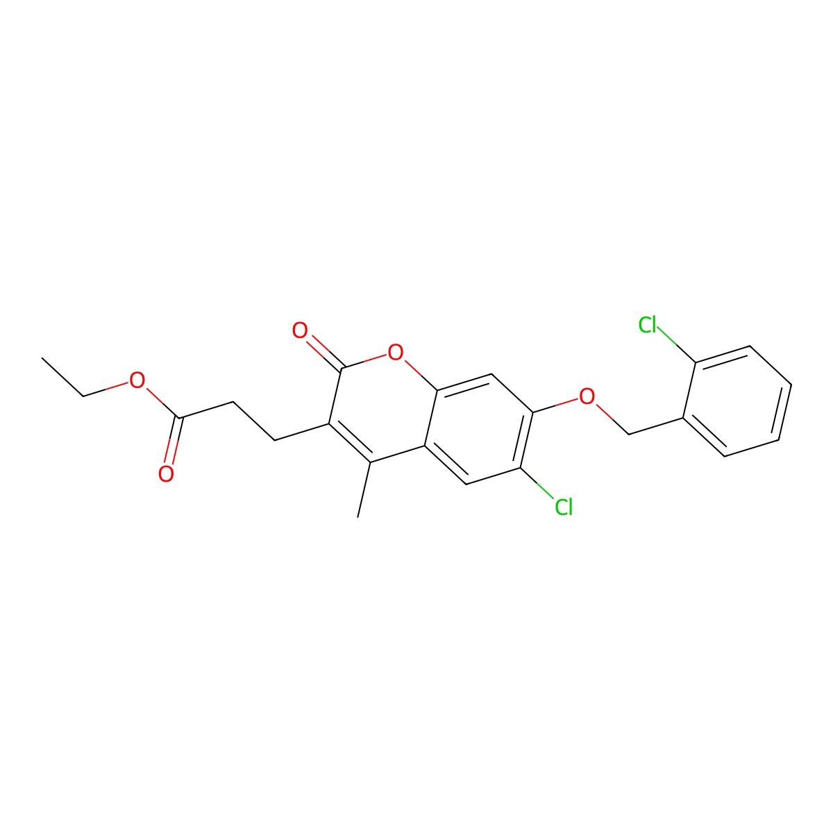 ethyl 3-{6-chloro-7-[(2-chlorobenzyl)oxy]-4-methyl-2-oxo-2H-chromen-3-yl}propanoate molecular structure, CAS 586995-71-3
