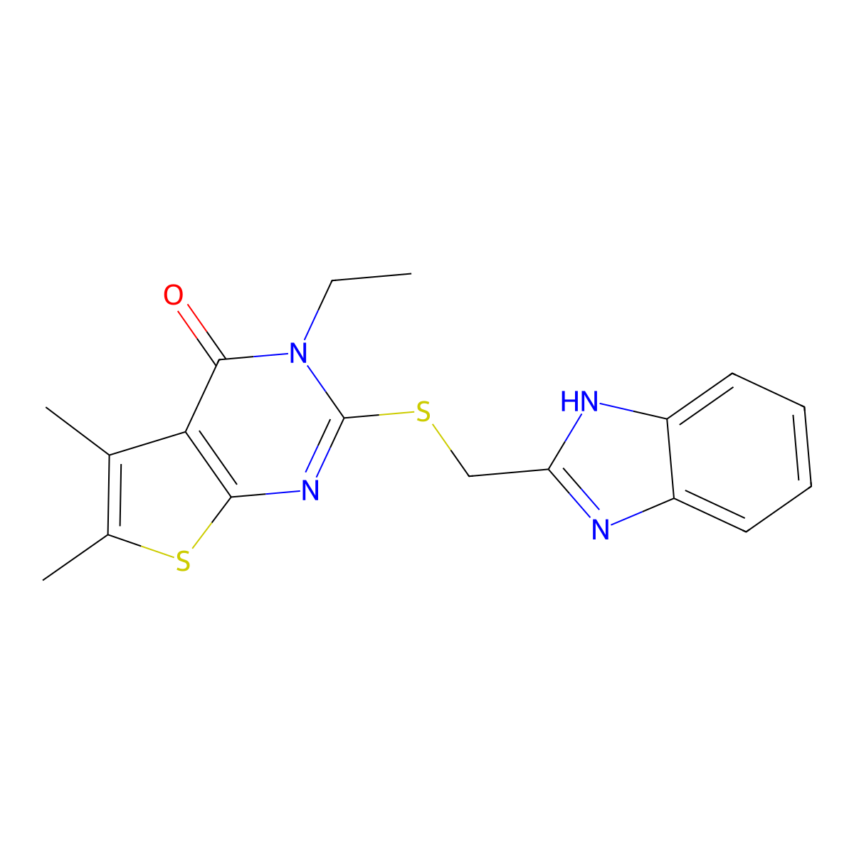 2-[(1H-Benzimidazol-2-ylmethyl)sulfanyl]-3-ethyl-5,6-dimethylthieno[2,3-D]pyrimidin-4(3H)-one molecular structure, CAS 586995-78-0
