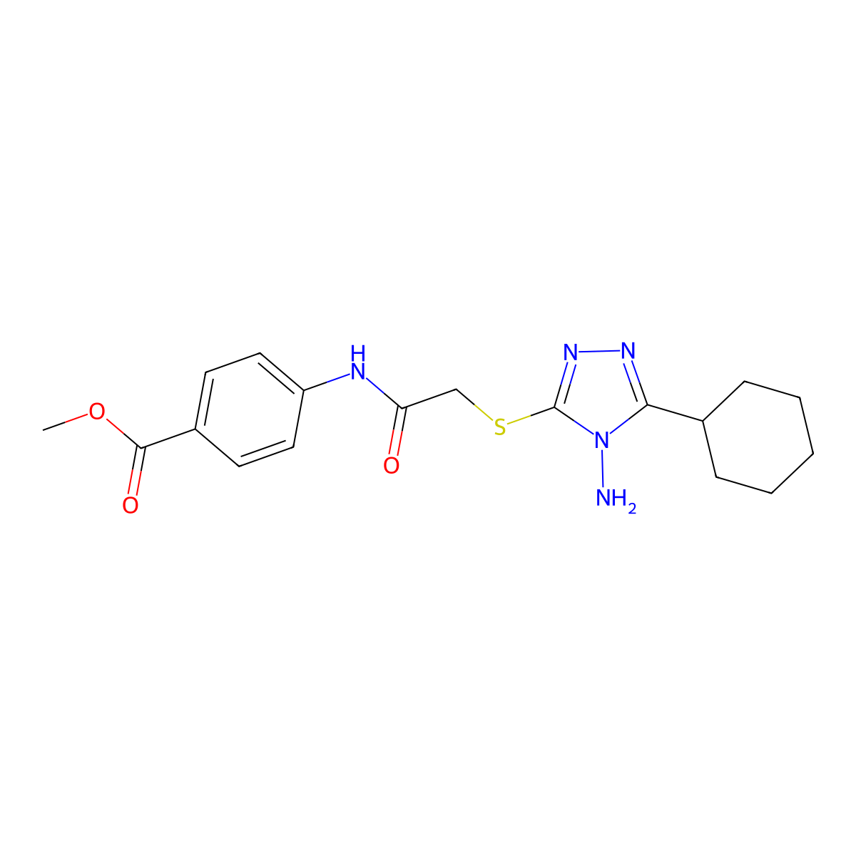 Methyl 4-[[2-[(4-amino-5-cyclohexyl-1,2,4-triazol-3-yl)sulfanyl]acetyl]amino]benzoate molecular structure, CAS 586995-79-1