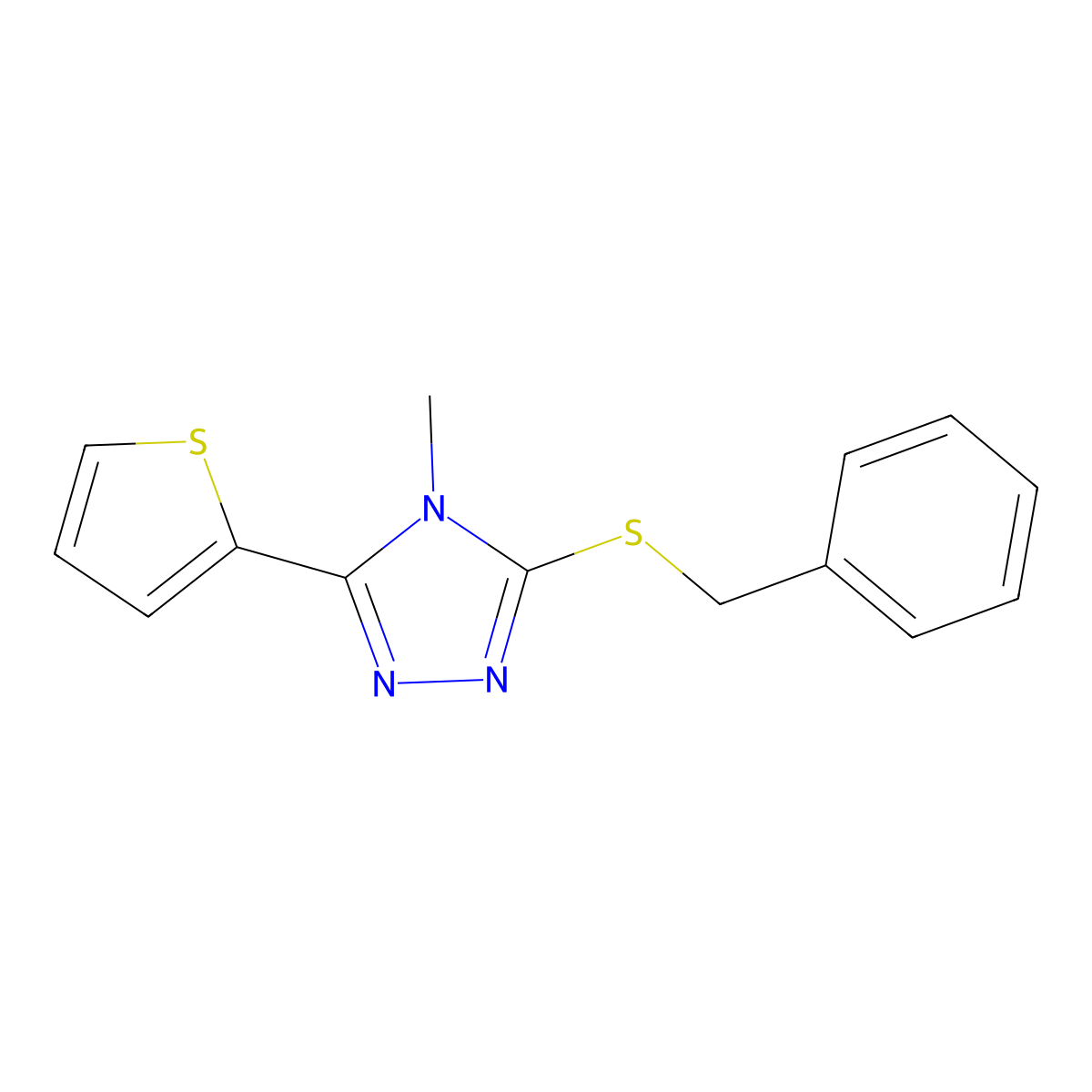 3-(benzylsulfanyl)-4-methyl-5-(thiophen-2-yl)-4H-1,2,4-triazole molecular structure, CAS 586995-86-0