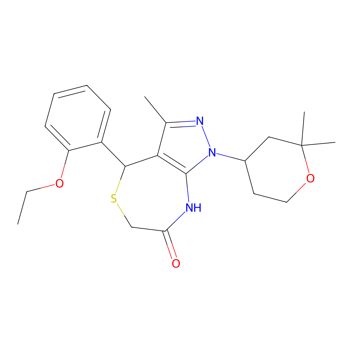 1-(2,2-dimethyltetrahydro-2H-pyran-4-yl)-4-(2-ethoxyphenyl)-3-methyl-4,6-dihydro-1H-pyrazolo[3,4-e][1,4]thiazepin-7-ol molecular structure, CAS 586996-11-4