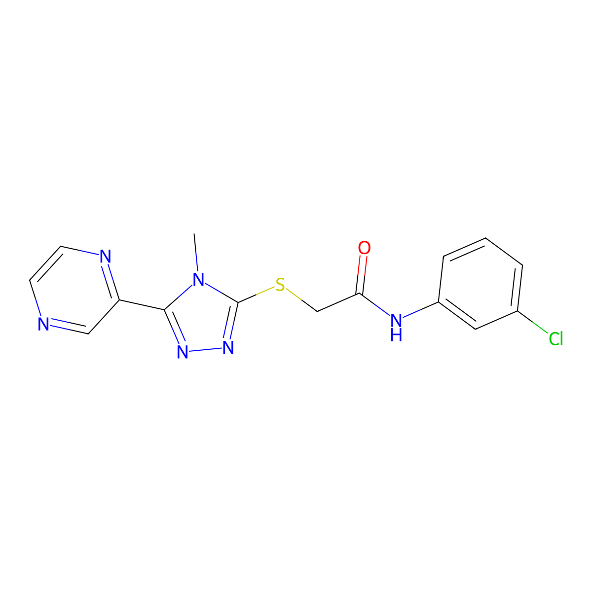 N-(3-chlorophenyl)-2-{[4-methyl-5-(pyrazin-2-yl)-4H-1,2,4-triazol-3-yl]sulfanyl}acetamide molecular structure, CAS 586996-17-0
