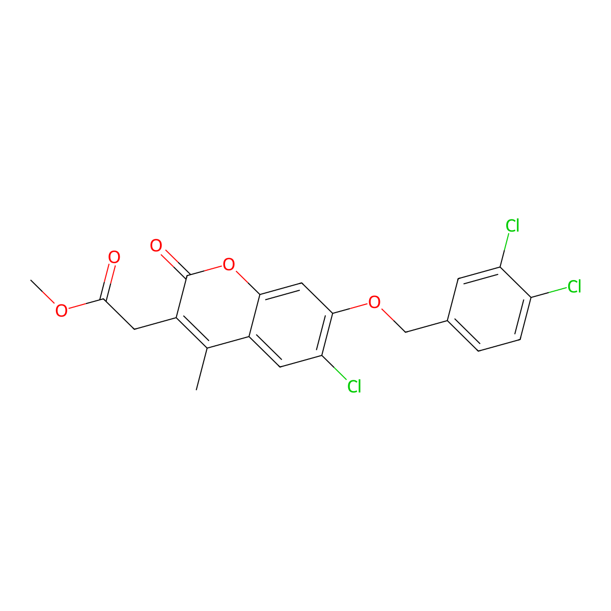 methyl {6-chloro-7-[(3,4-dichlorobenzyl)oxy]-4-methyl-2-oxo-2H-chromen-3-yl}acetate molecular structure, CAS 586996-25-0