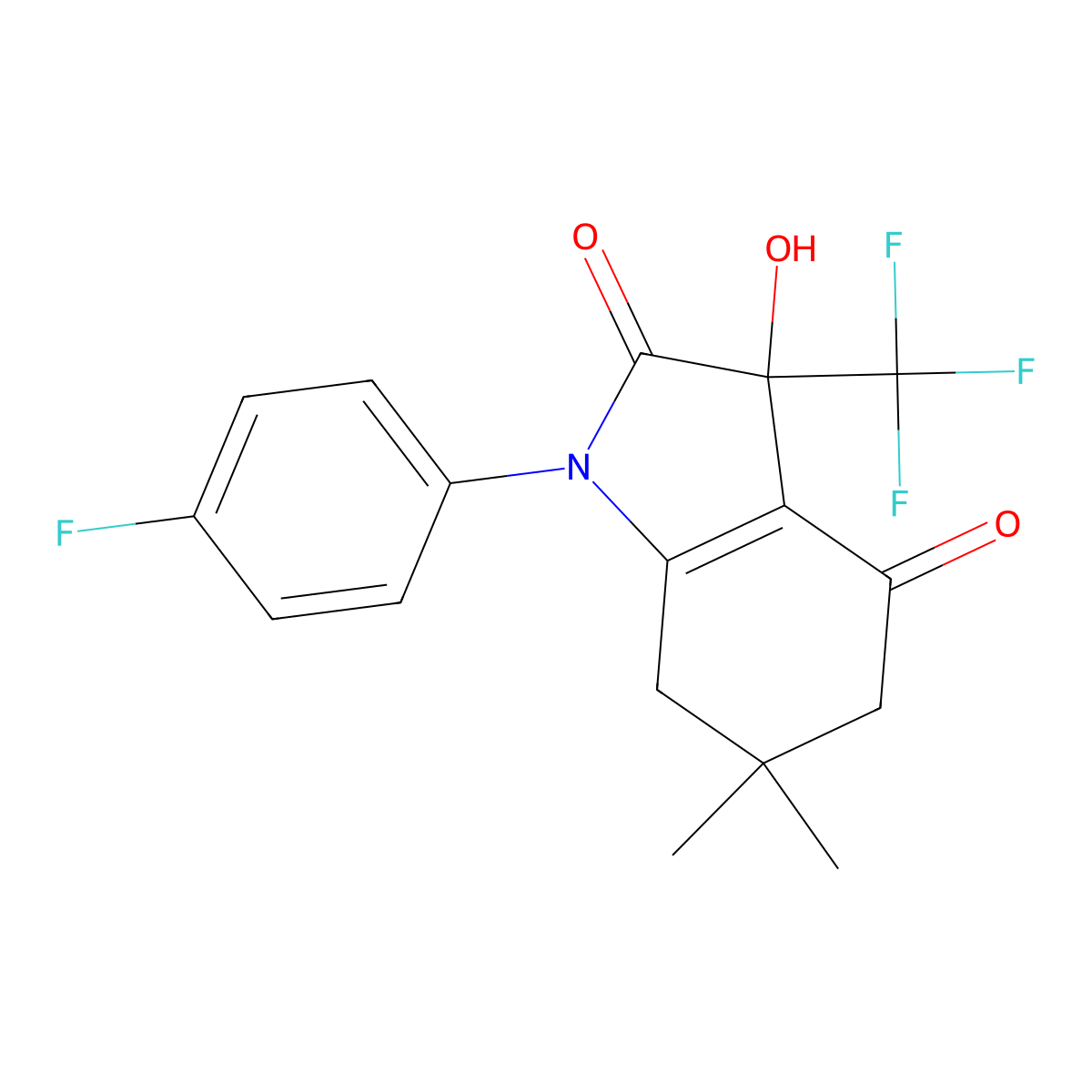 1-(4-Fluorophenyl)-3-hydroxy-6,6-dimethyl-3-(trifluoromethyl)-5,7-dihydroindole-2,4-dione molecular structure, CAS 586996-26-1
