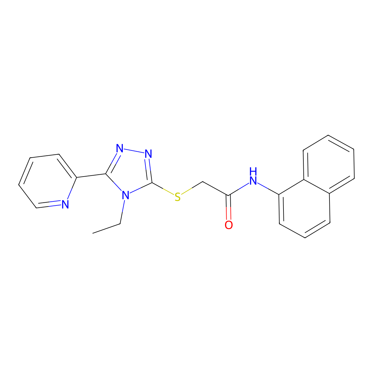 2-{[4-ethyl-5-(pyridin-2-yl)-4H-1,2,4-triazol-3-yl]sulfanyl}-N-(naphthalen-1-yl)acetamide molecular structure, CAS 586996-33-0