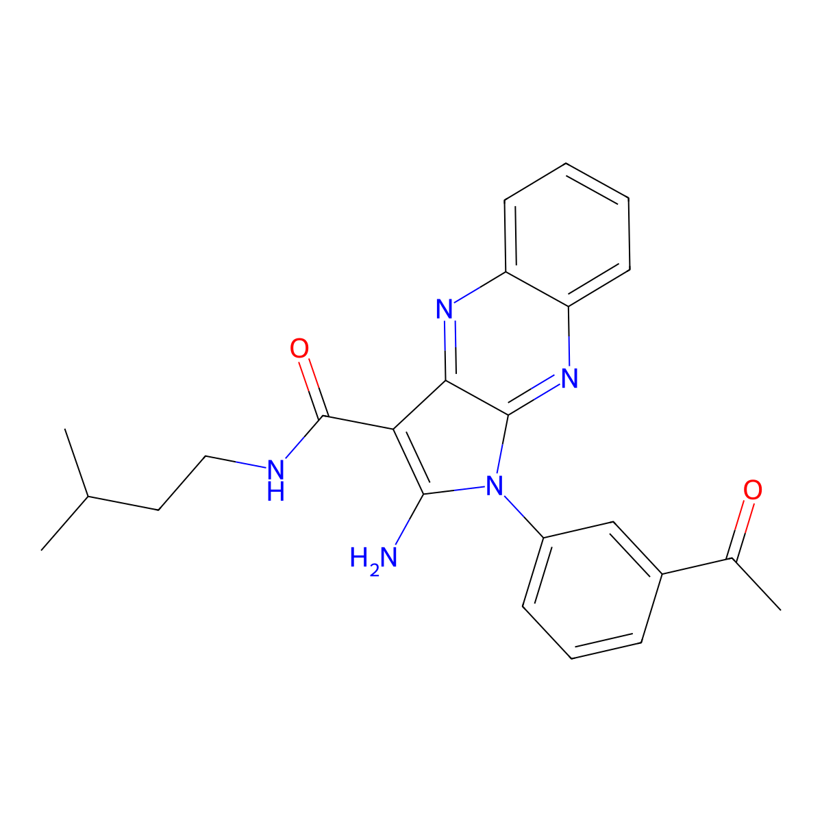 1-(3-acetylphenyl)-2-amino-N-isopentyl-1H-pyrrolo[2,3-b]quinoxaline-3-carboxamide molecular structure, CAS 586996-37-4