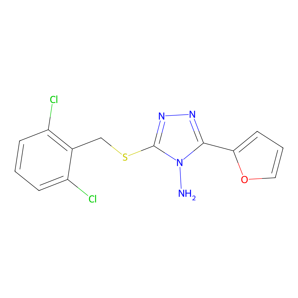 5-[(2,6-Dichlorophenyl)methylthio]-3-(2-furyl)-1,2,4-triazole-4-ylamine molecular structure, CAS 586996-44-3