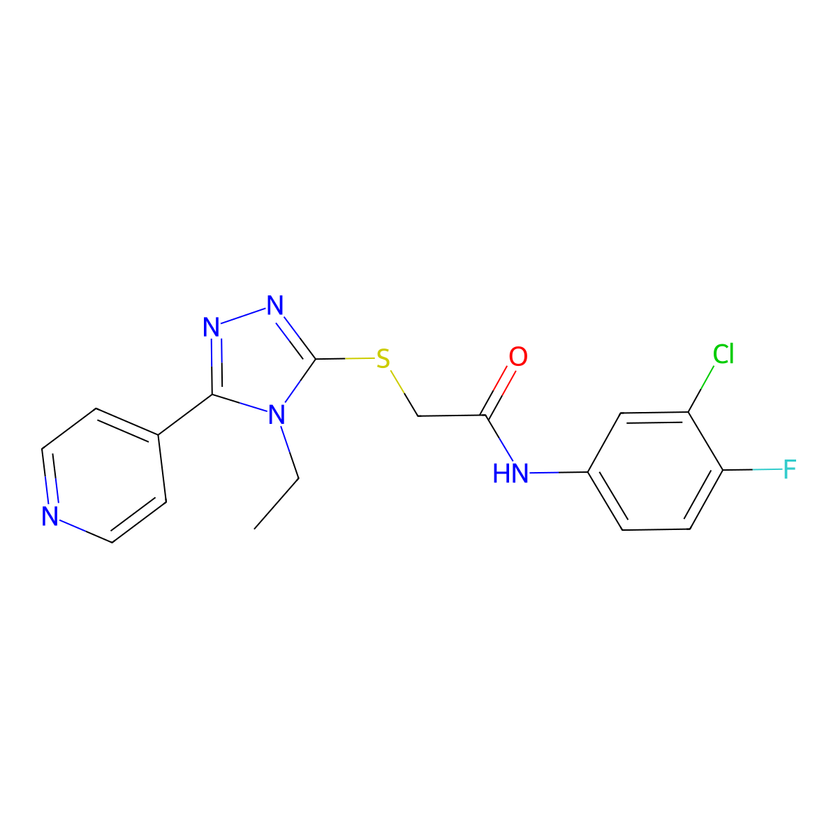 N-(3-chloro-4-fluorophenyl)-2-{[4-ethyl-5-(pyridin-4-yl)-4H-1,2,4-triazol-3-yl]sulfanyl}acetamide molecular structure, CAS 586996-47-6