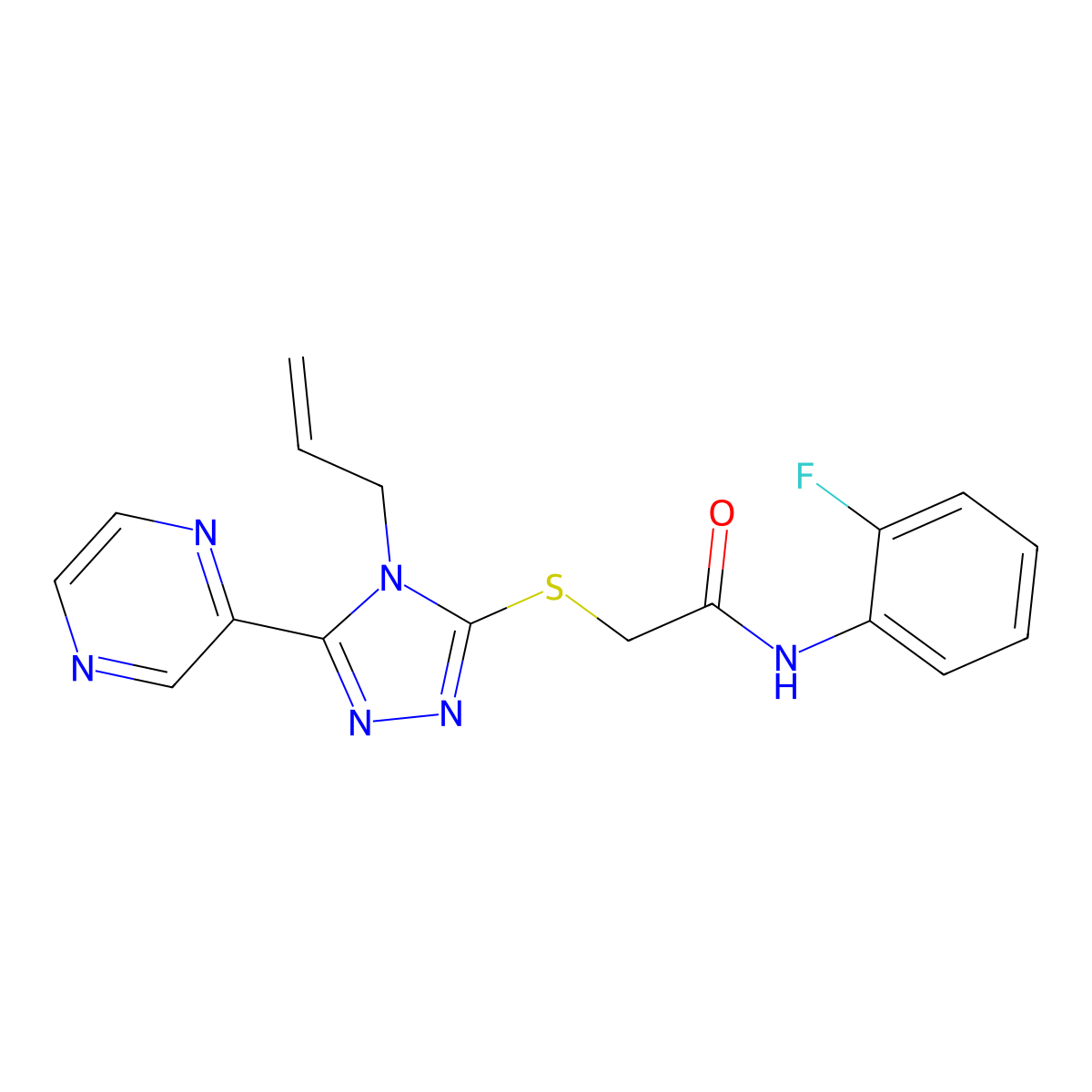 N-(2-fluorophenyl)-2-{[4-(prop-2-en-1-yl)-5-(pyrazin-2-yl)-4H-1,2,4-triazol-3-yl]sulfanyl}acetamide molecular structure, CAS 586996-50-1