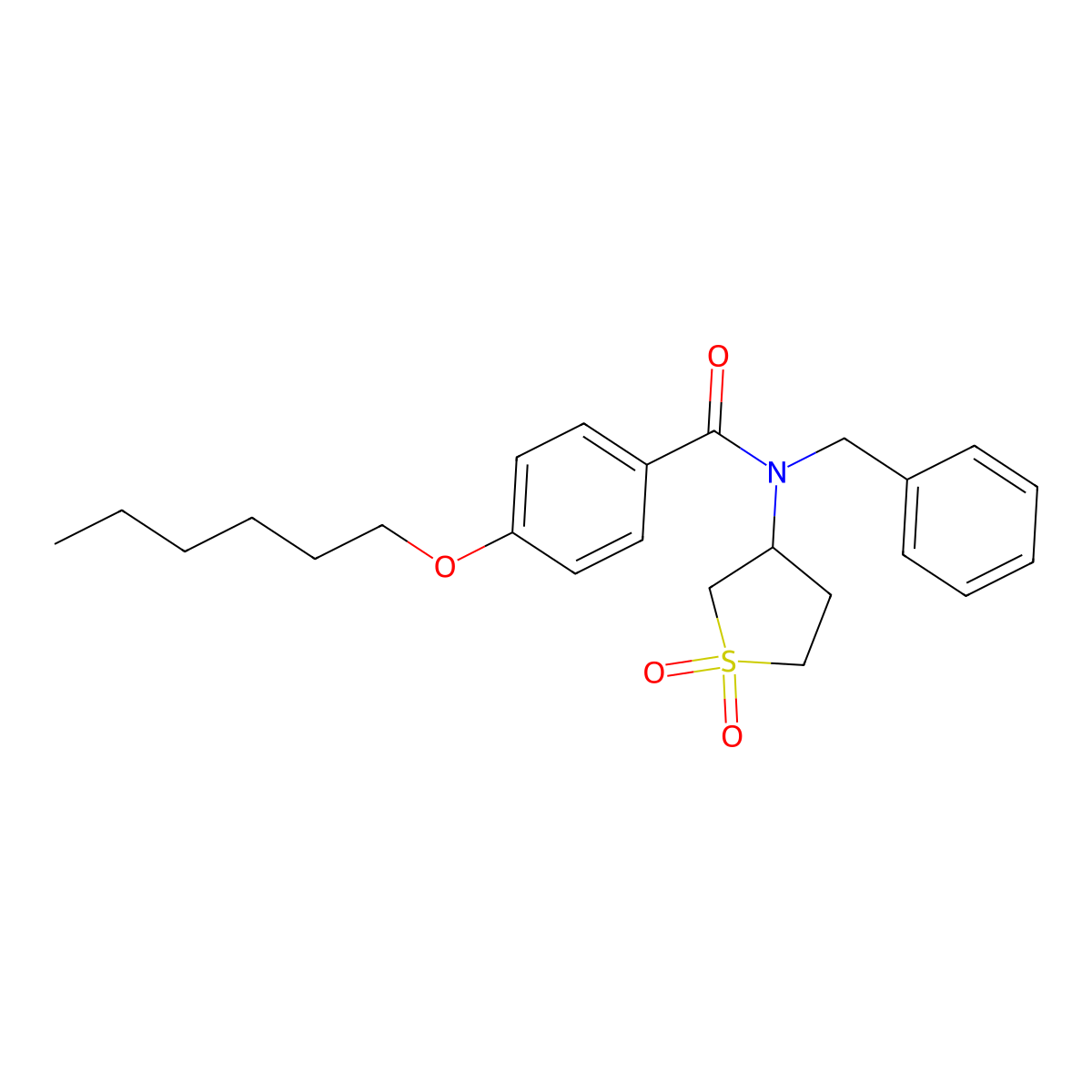 N-benzyl-N-(1,1-dioxidotetrahydrothiophen-3-yl)-4-(hexyloxy)benzamide molecular structure, CAS 586996-54-5
