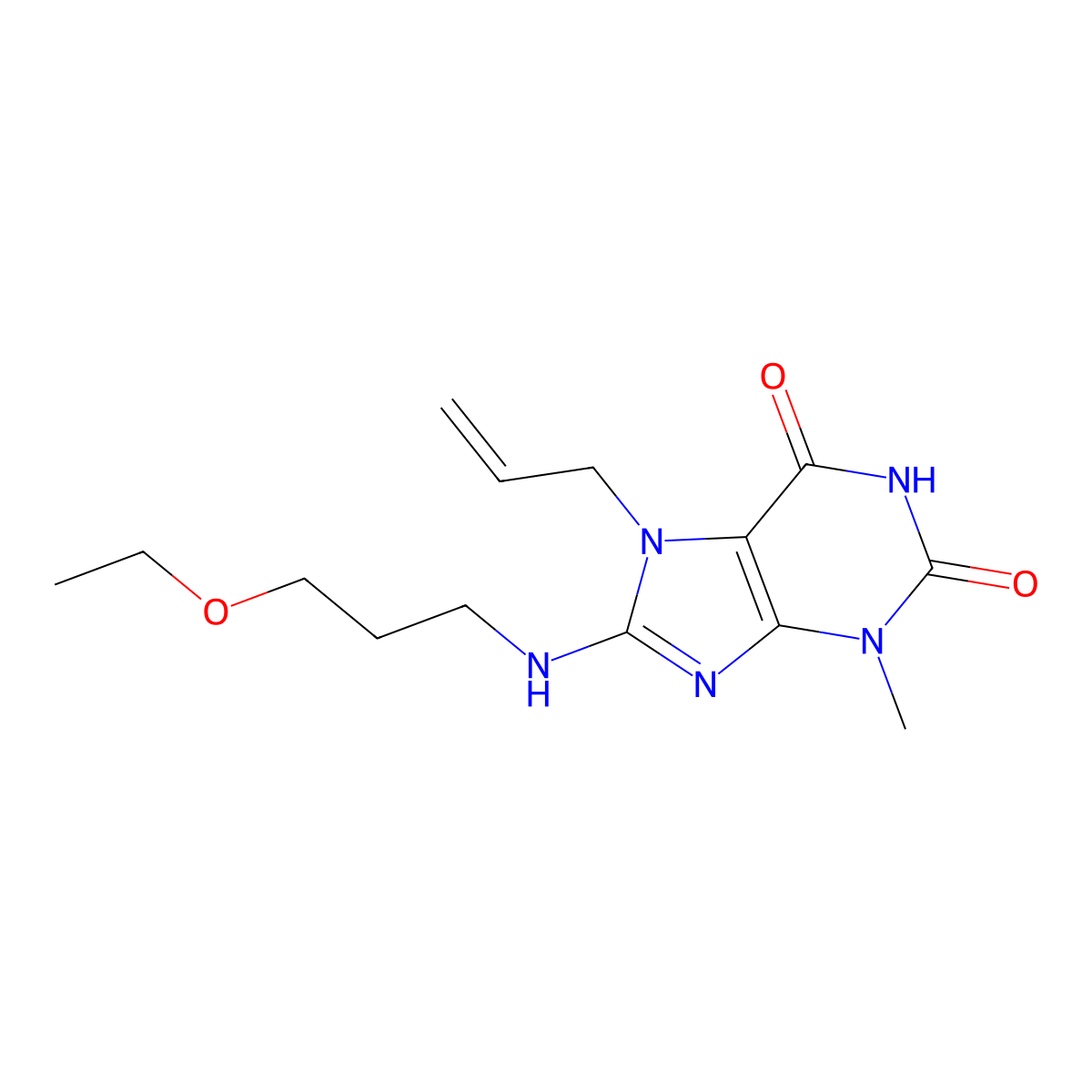 7-allyl-8-((3-ethoxypropyl)amino)-3-methyl-1H-purine-2,6(3H,7H)-dione molecular structure, CAS 586996-67-0