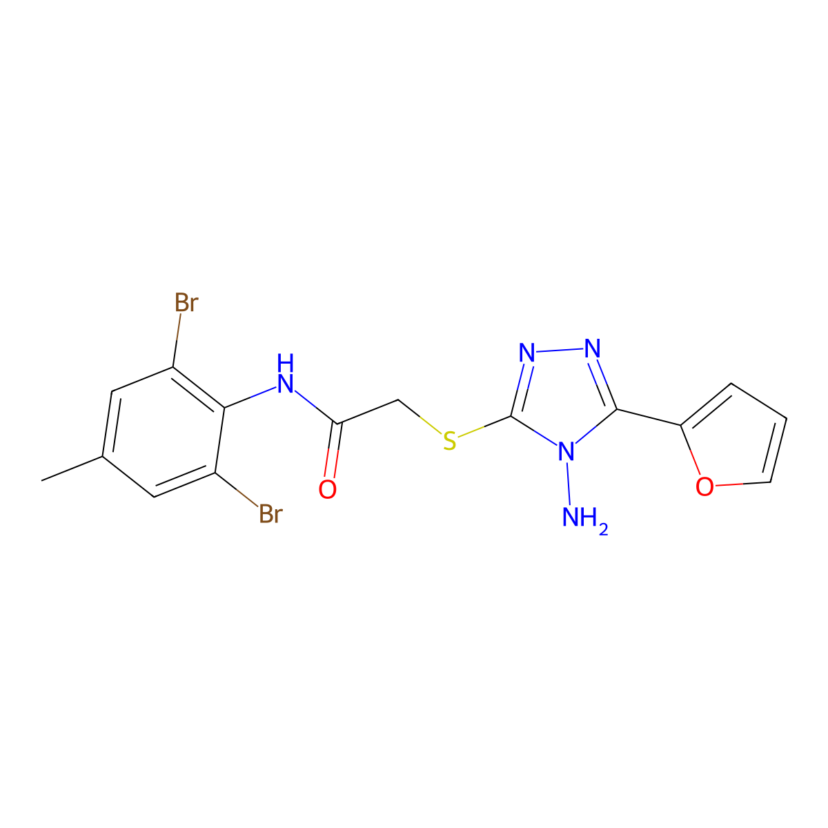 2-{[4-amino-5-(furan-2-yl)-4H-1,2,4-triazol-3-yl]sulfanyl}-N-(2,6-dibromo-4-methylphenyl)acetamide molecular structure, CAS 586996-77-2