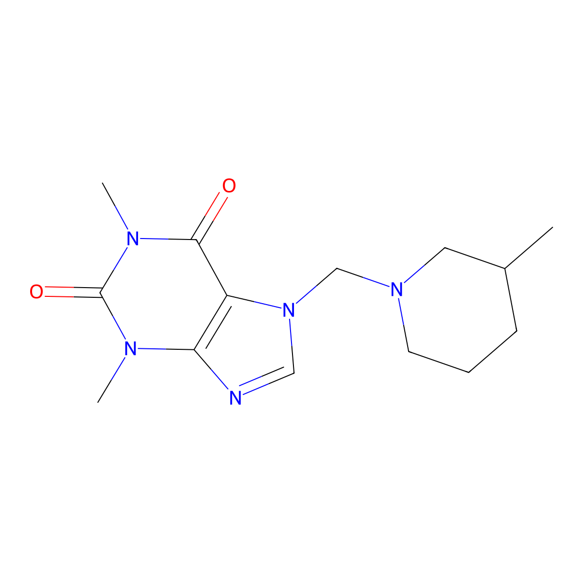 1,3-dimethyl-7-((3-methylpiperidin-1-yl)methyl)-1H-purine-2,6(3H,7H)-dione molecular structure, CAS 586997-00-4
