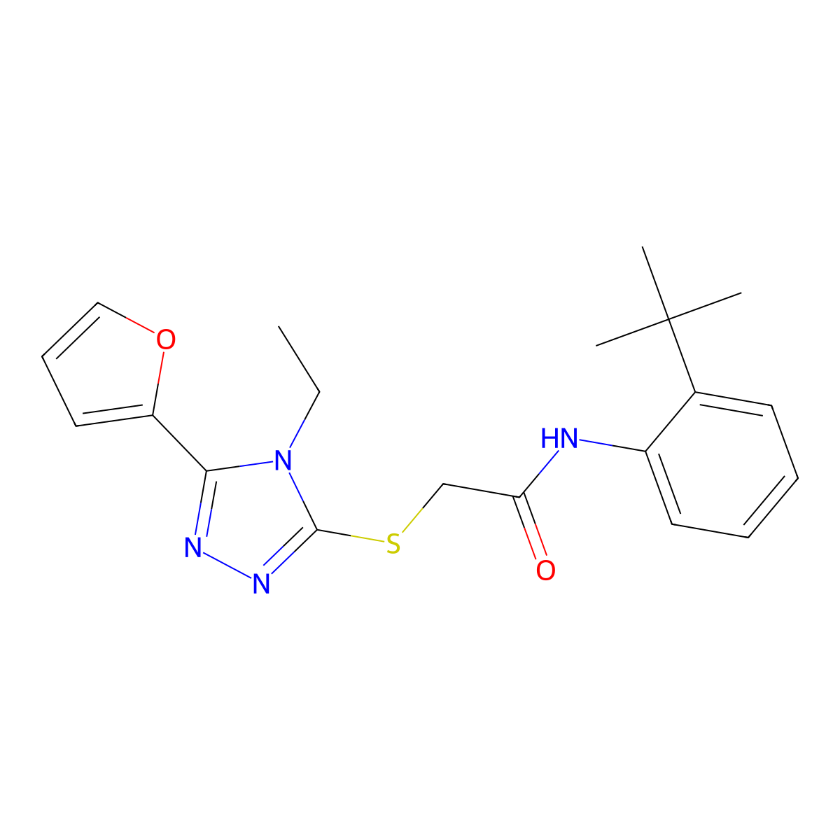 N-(2-Tert-butylphenyl)-2-((4-ET-5-(2-furyl)-4H-1,2,4-triazol-3-YL)thio)acetamide molecular structure, CAS 586997-01-5