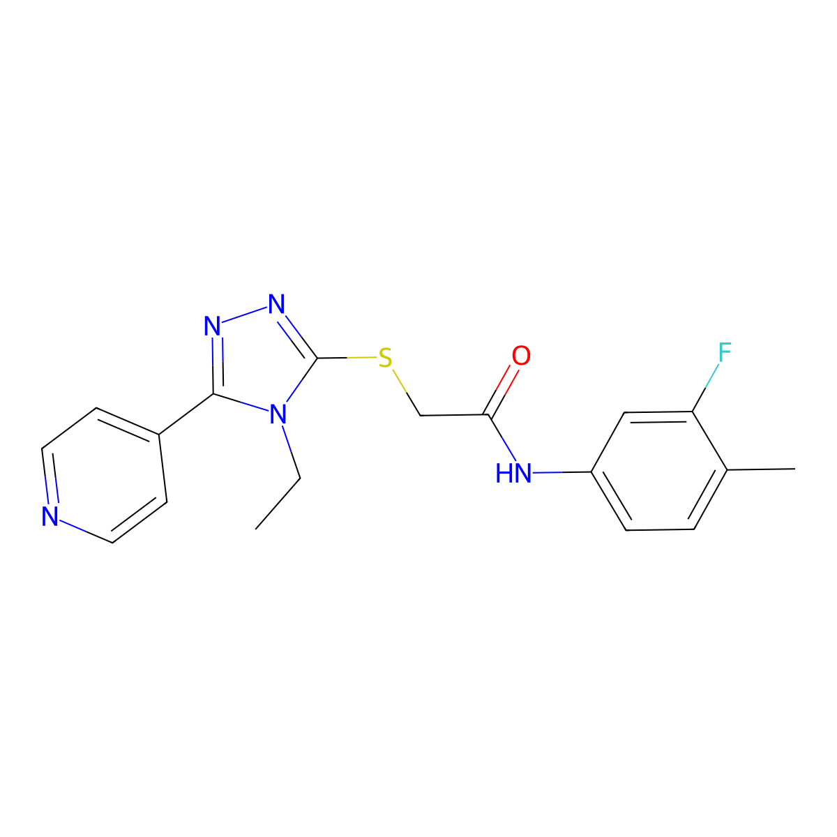 2-{[4-Ethyl-5-(4-pyridinyl)-4H-1,2,4-triazol-3-YL]sulfanyl}-N-(3-fluoro-4-methylphenyl)acetamide molecular structure, CAS 586997-12-8