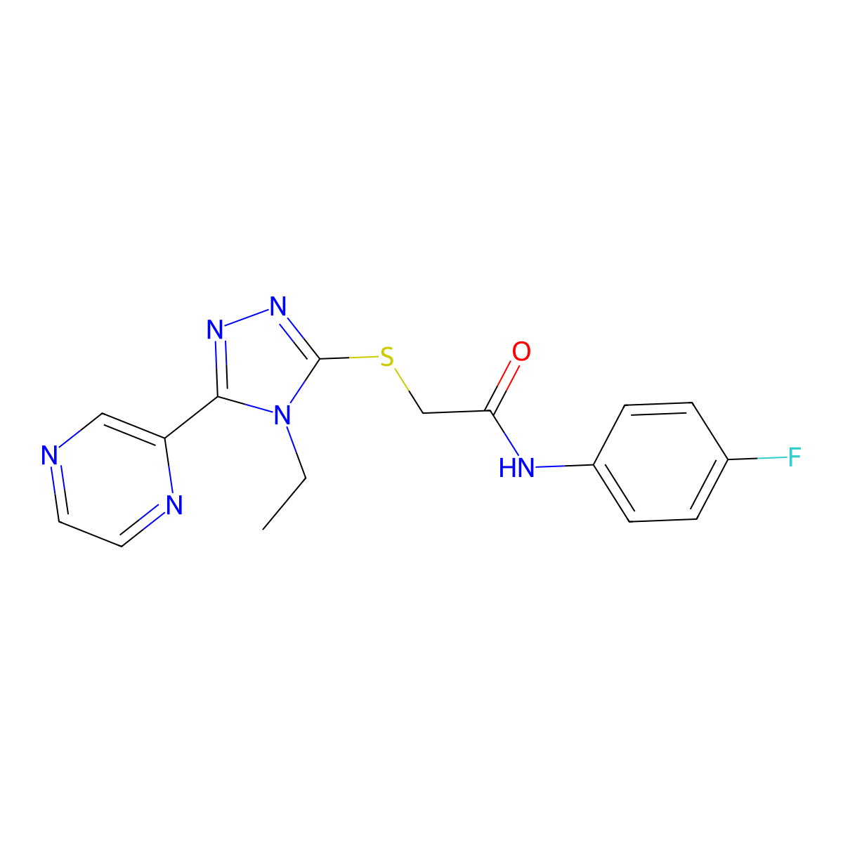 2-((4-ET-5-(2-Pyrazinyl)-4H-1,2,4-triazol-3-YL)thio)-N-(4-fluorophenyl)acetamide molecular structure, CAS 586997-18-4