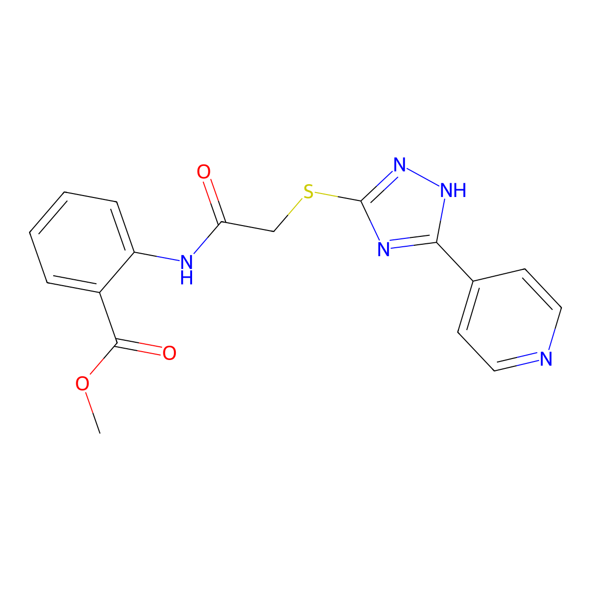 methyl 2-[[2-[(5-pyridin-4-yl-1H-1,2,4-triazol-3-yl)sulfanyl]acetyl]amino]benzoate molecular structure, CAS 586997-48-0