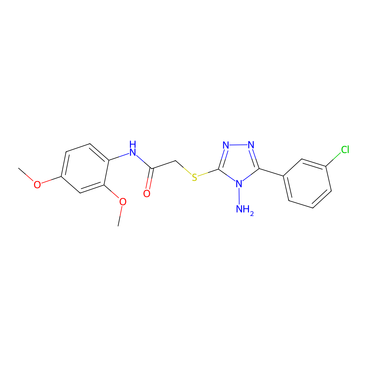 2-[4-amino-5-(3-chlorophenyl)(1,2,4-triazol-3-ylthio)]-N-(2,4-dimethoxyphenyl) acetamide molecular structure, CAS 586997-55-9