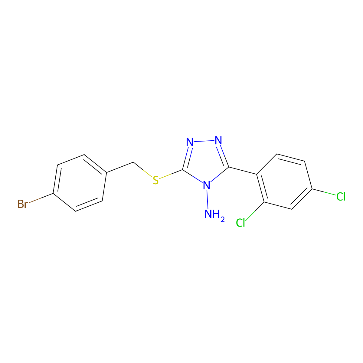 3-(2,4-Dichlorophenyl)-5-[(4-bromophenyl)methylthio]-1,2,4-triazole-4-ylamine molecular structure, CAS 586997-61-7