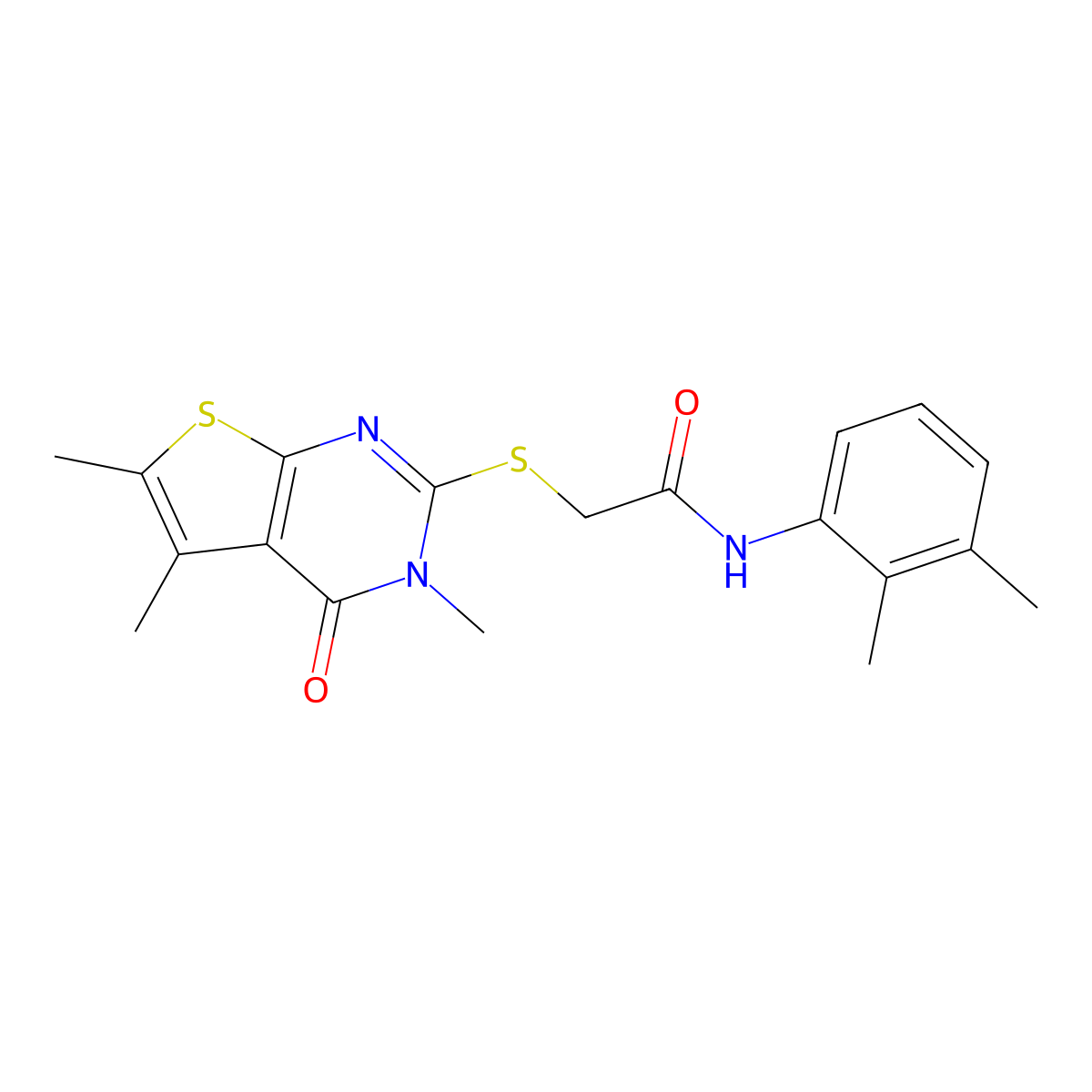 N-(2,3-dimethylphenyl)-2-(3,5,6-trimethyl-4-oxo(3-hydrothiopheno[2,3-d]pyrimid in-2-ylthio))acetamide molecular structure, CAS 586997-89-9