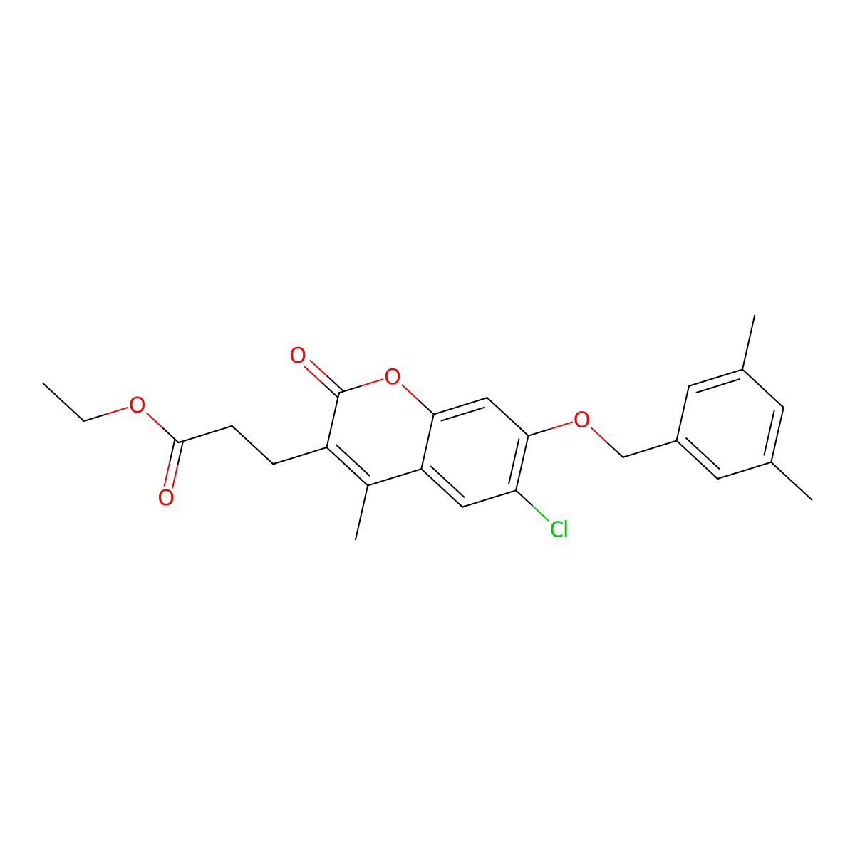 ethyl 3-{6-chloro-7-[(3,5-dimethylbenzyl)oxy]-4-methyl-2-oxo-2H-chromen-3-yl}propanoate molecular structure, CAS 586998-41-6