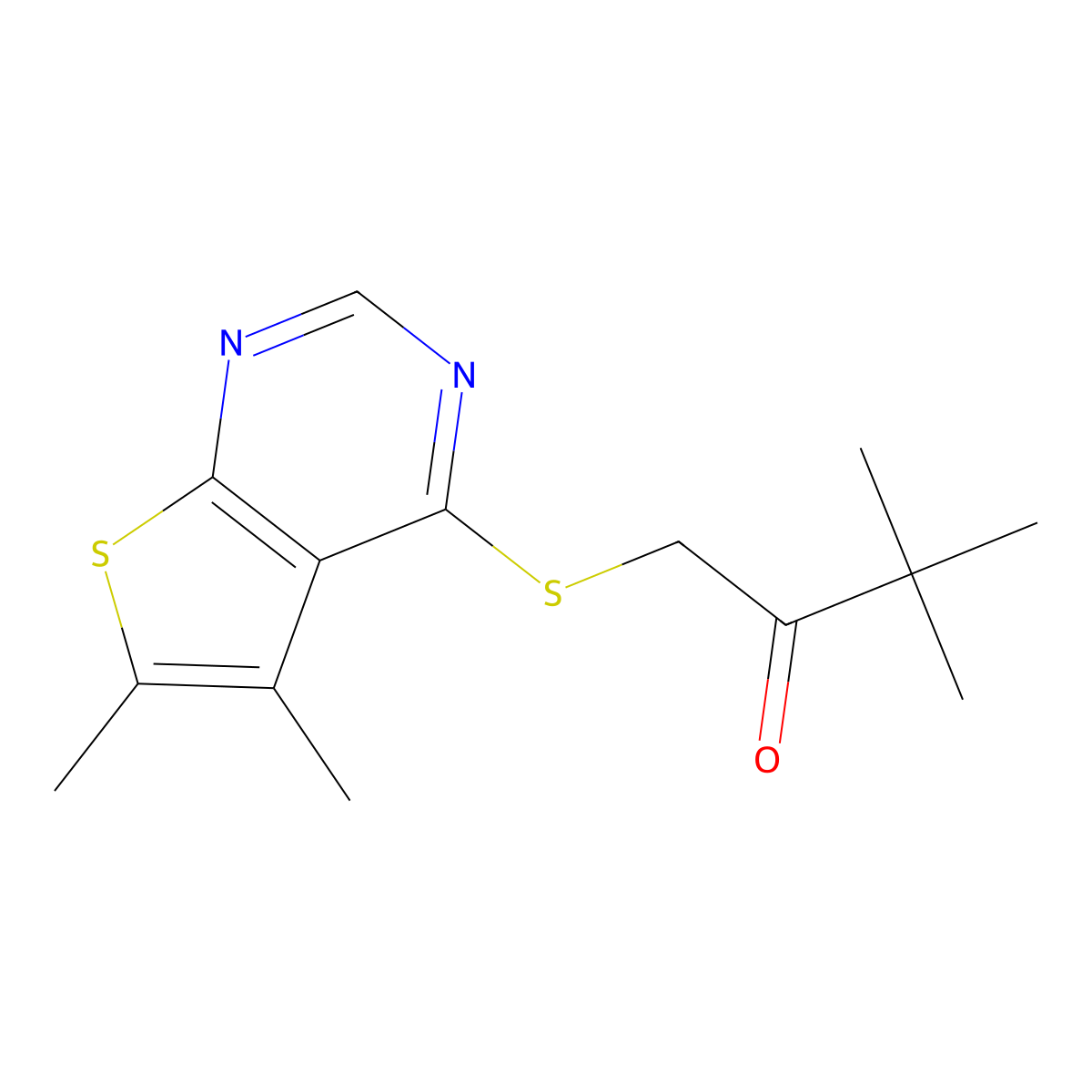 1-(5,6-Dimethylthiopheno[3,2-e]pyrimidin-4-ylthio)-3,3-dimethylbutan-2-one molecular structure, CAS 586998-55-2