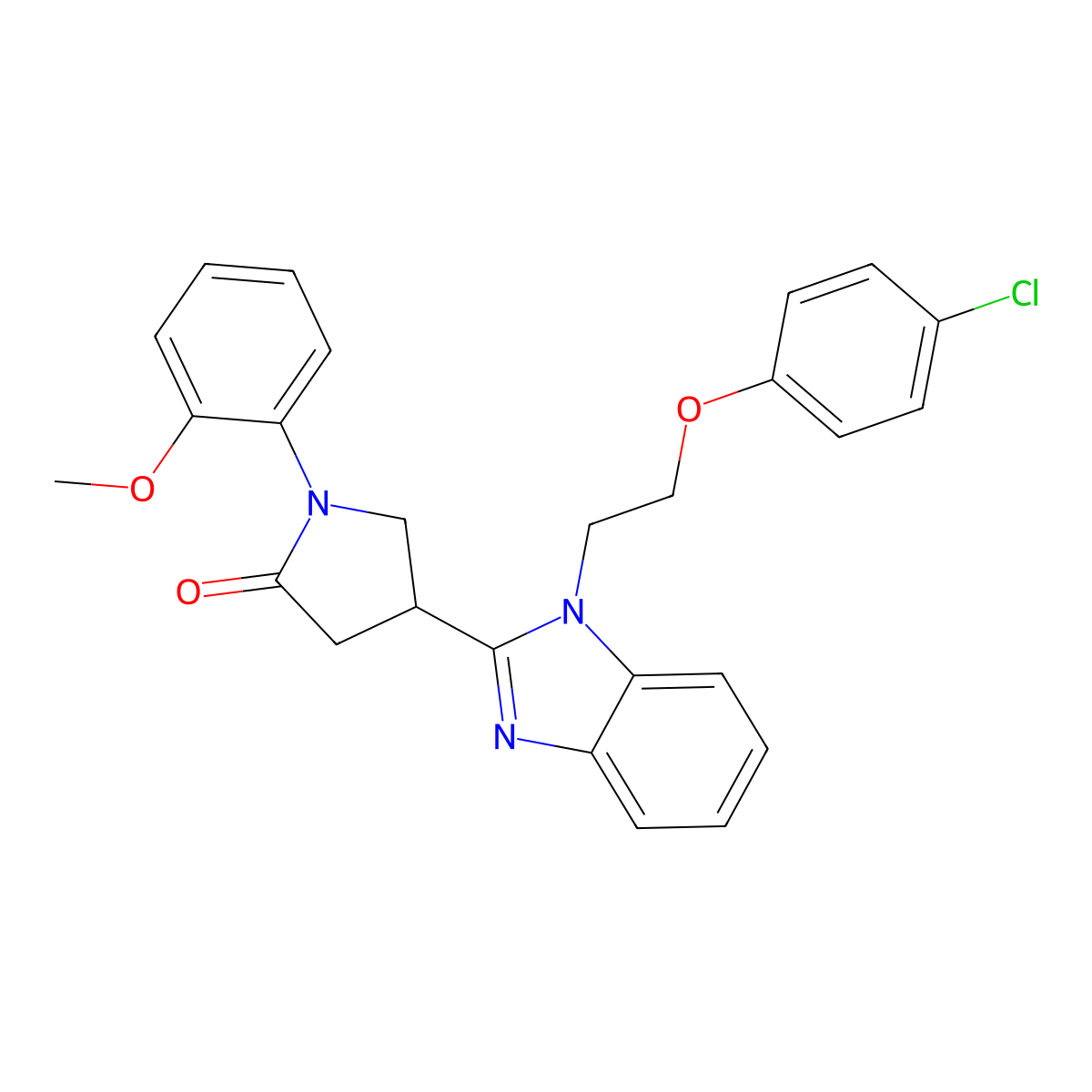 4-(1-(2-(4-chlorophenoxy)ethyl)-1H-benzo[d]imidazol-2-yl)-1-(2-methoxyphenyl)pyrrolidin-2-one molecular structure, CAS 586998-58-5