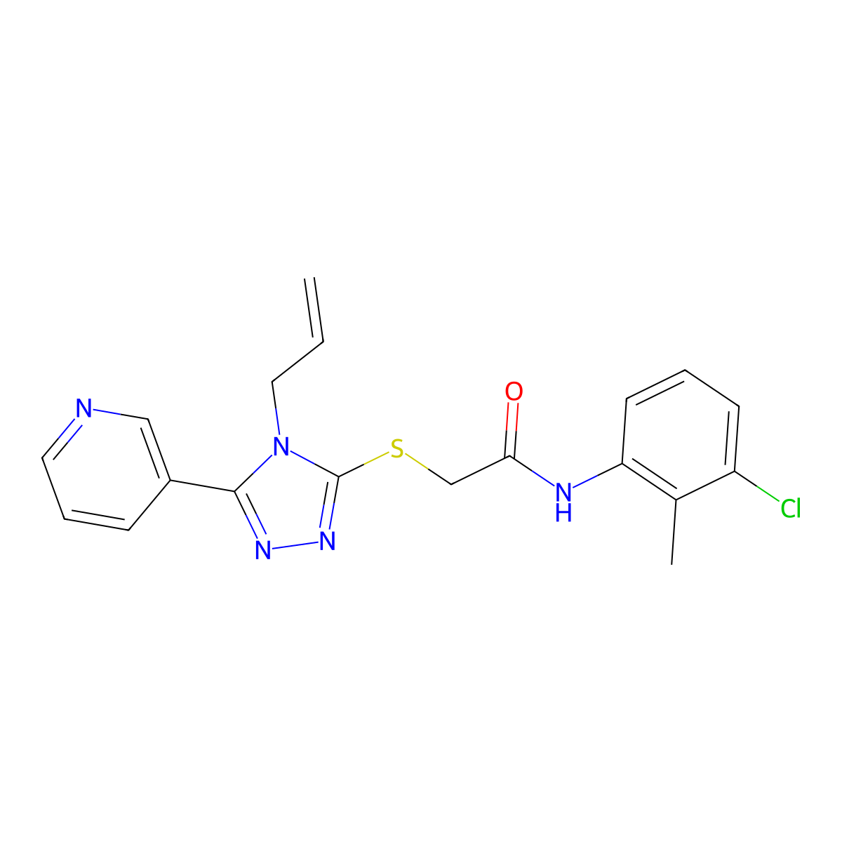 N-(3-chloro-2-methylphenyl)-2-{[4-(prop-2-en-1-yl)-5-(pyridin-3-yl)-4H-1,2,4-triazol-3-yl]sulfanyl}acetamide molecular structure, CAS 586998-71-2