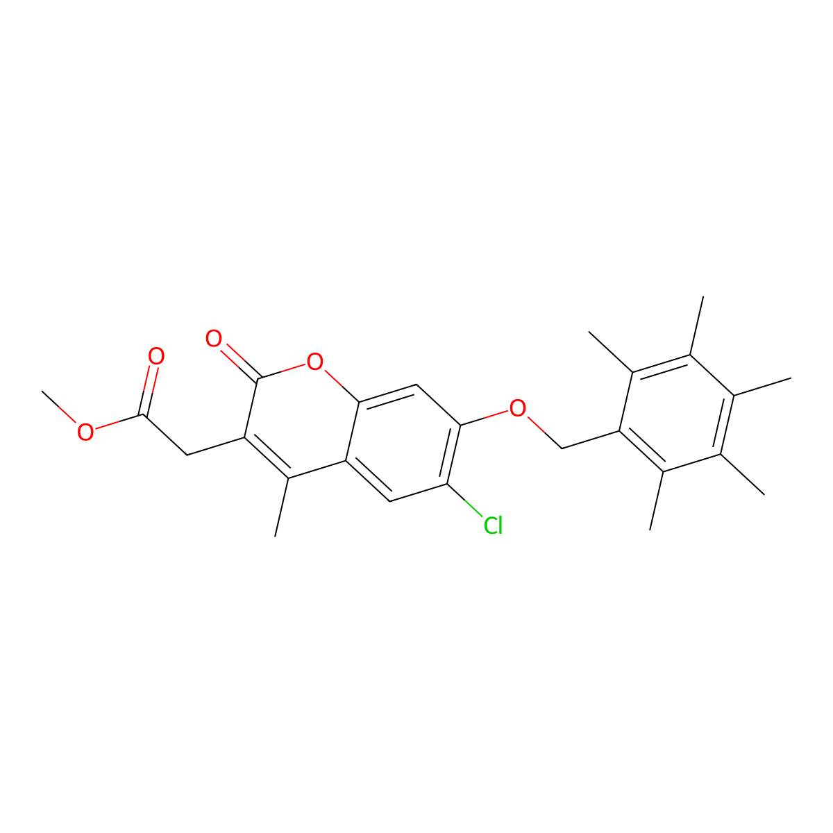 methyl {6-chloro-4-methyl-2-oxo-7-[(pentamethylbenzyl)oxy]-2H-chromen-3-yl}acetate molecular structure, CAS 586999-00-0