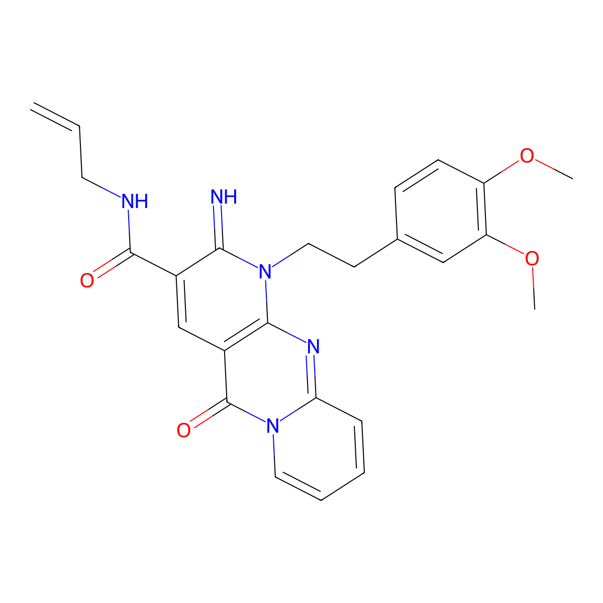 7-[2-(3,4-Dimethoxyphenyl)ethyl]-6-imino-2-oxo-N-prop-2-enyl-1,7,9-triazatricyclo[8.4.0.03,8]tetradeca-3(8),4,9,11,13-pentaene-5-carboxamide molecular structure, CAS 586999-06-6