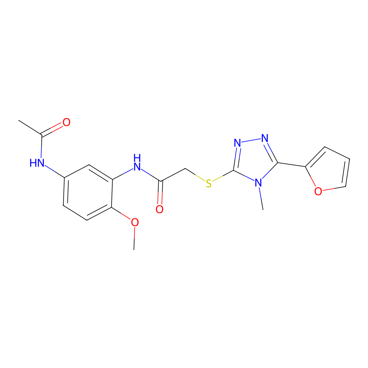N-[5-(acetylamino)-2-methoxyphenyl]-2-(5-(2-furyl)-4-methyl(1,2,4-triazol-3-yl thio))acetamide molecular structure, CAS 586999-20-4