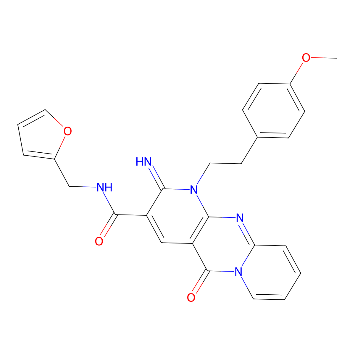 N-[(furan-2-yl)methyl]-6-imino-7-[2-(4-methoxyphenyl)ethyl]-2-oxo-1,7,9-triazatricyclo[8.4.0.0^{3,8}]tetradeca-3(8),4,9,11,13-pentaene-5-carboxamide molecular structure, CAS 586999-50-0